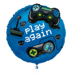Gamer Birthday "Play Again" Giant Foil Balloon 25" with 3D Game Controller Accessory, Packaged