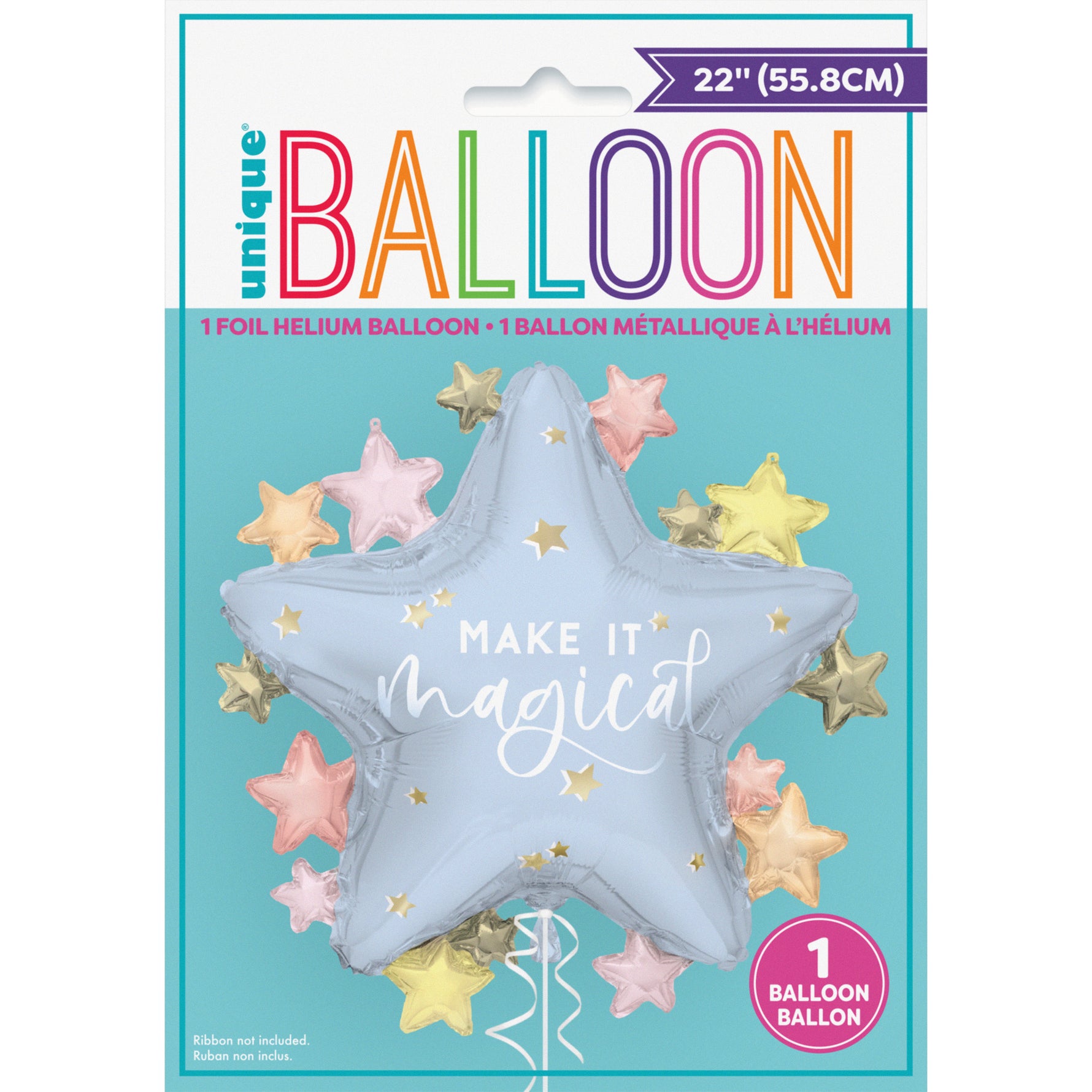 Dainty Unicorn Star Shaped "Make It Magical" Giant Foil Balloon 22", Packaged - Image 2