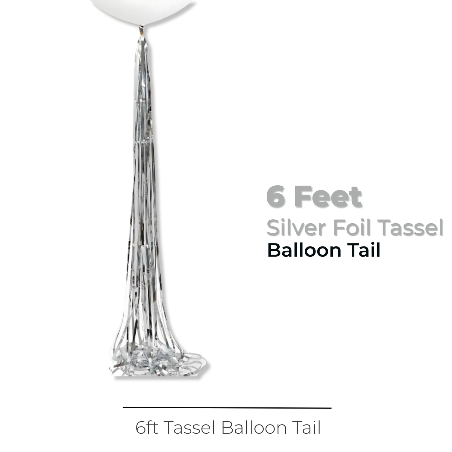 Silver Foil Tassel Balloon Tail, 6 ft