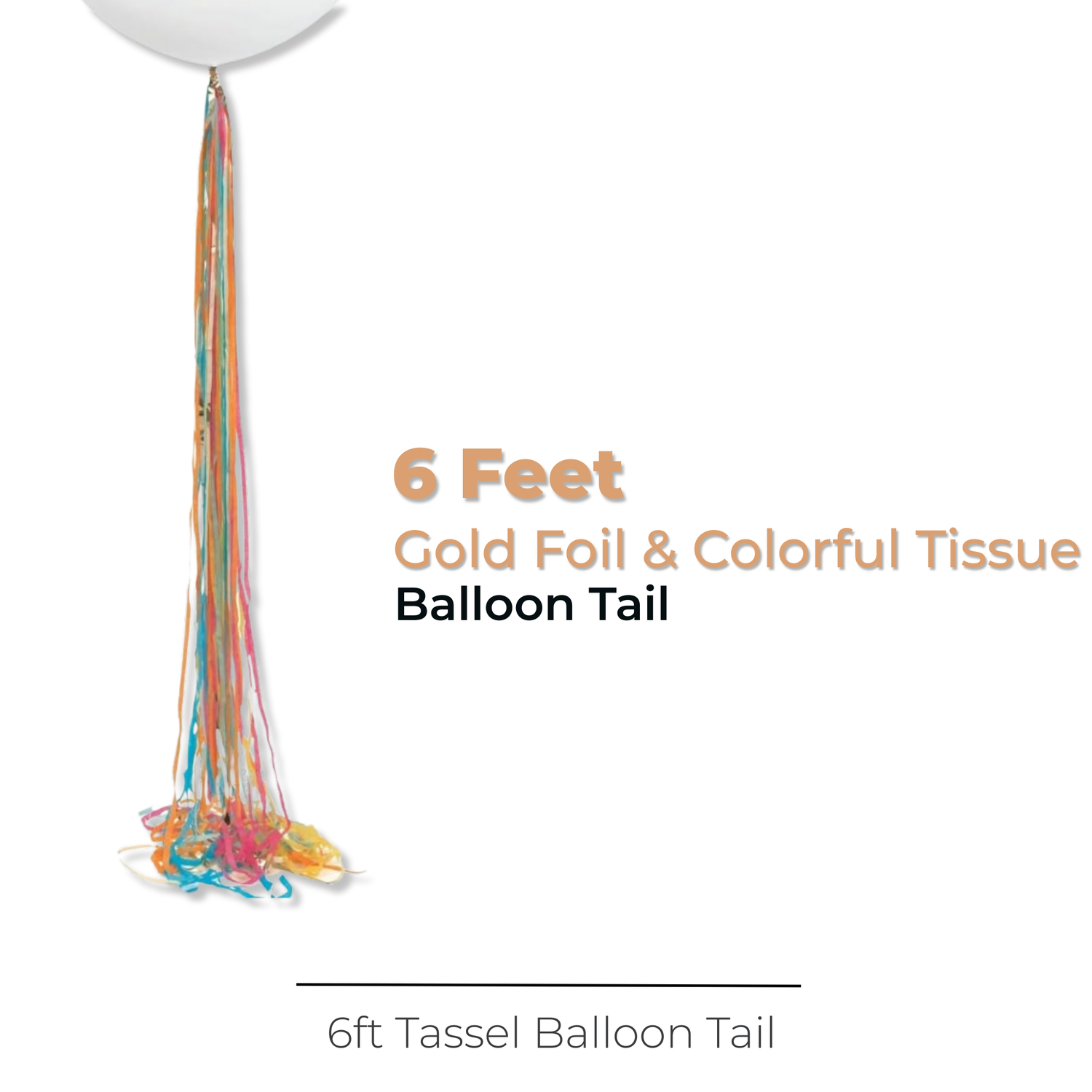 Gold Foil & Colorful Tissue Tassel Balloon Tail, 6 ft