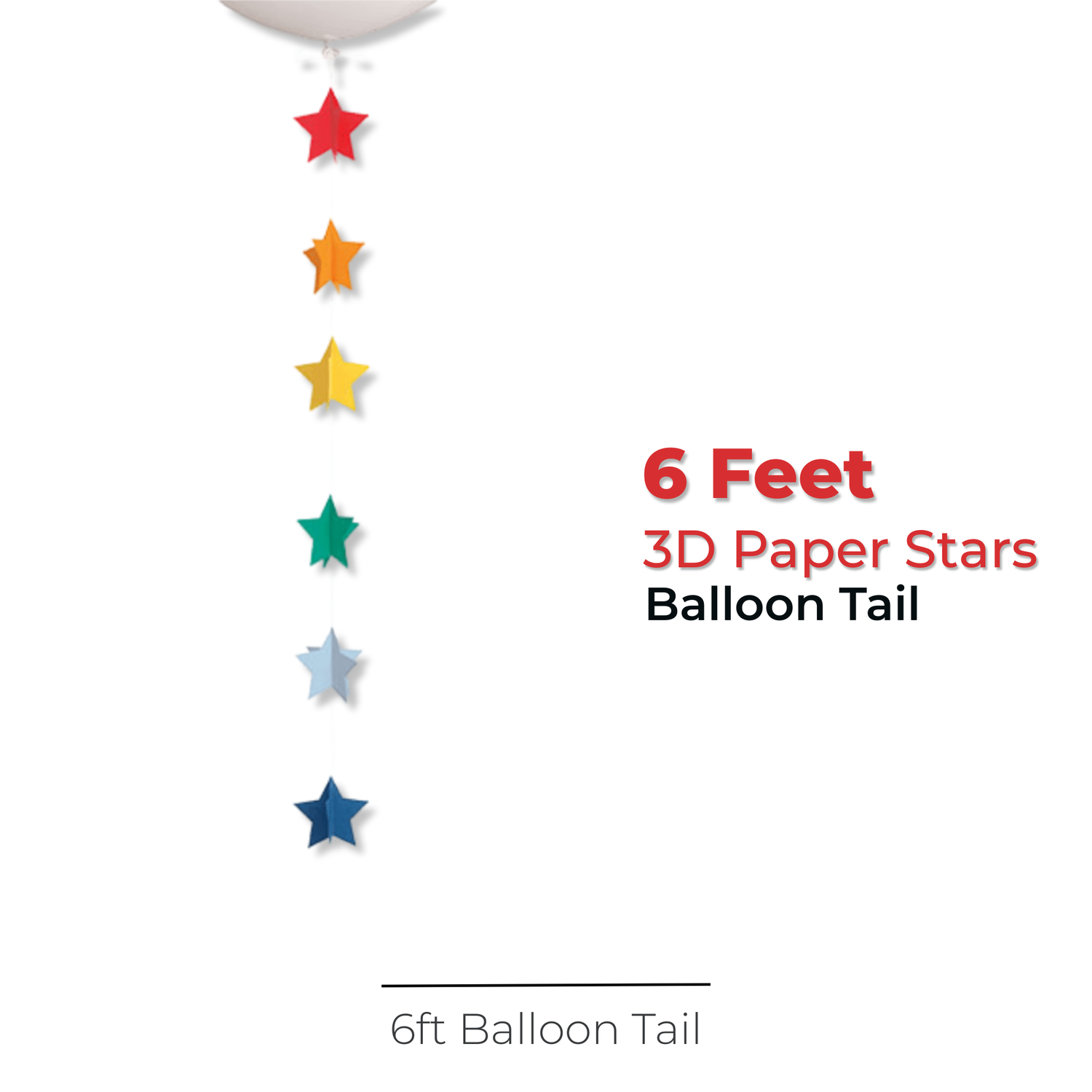 3D Paper Stars Balloon Tail, 6 ft