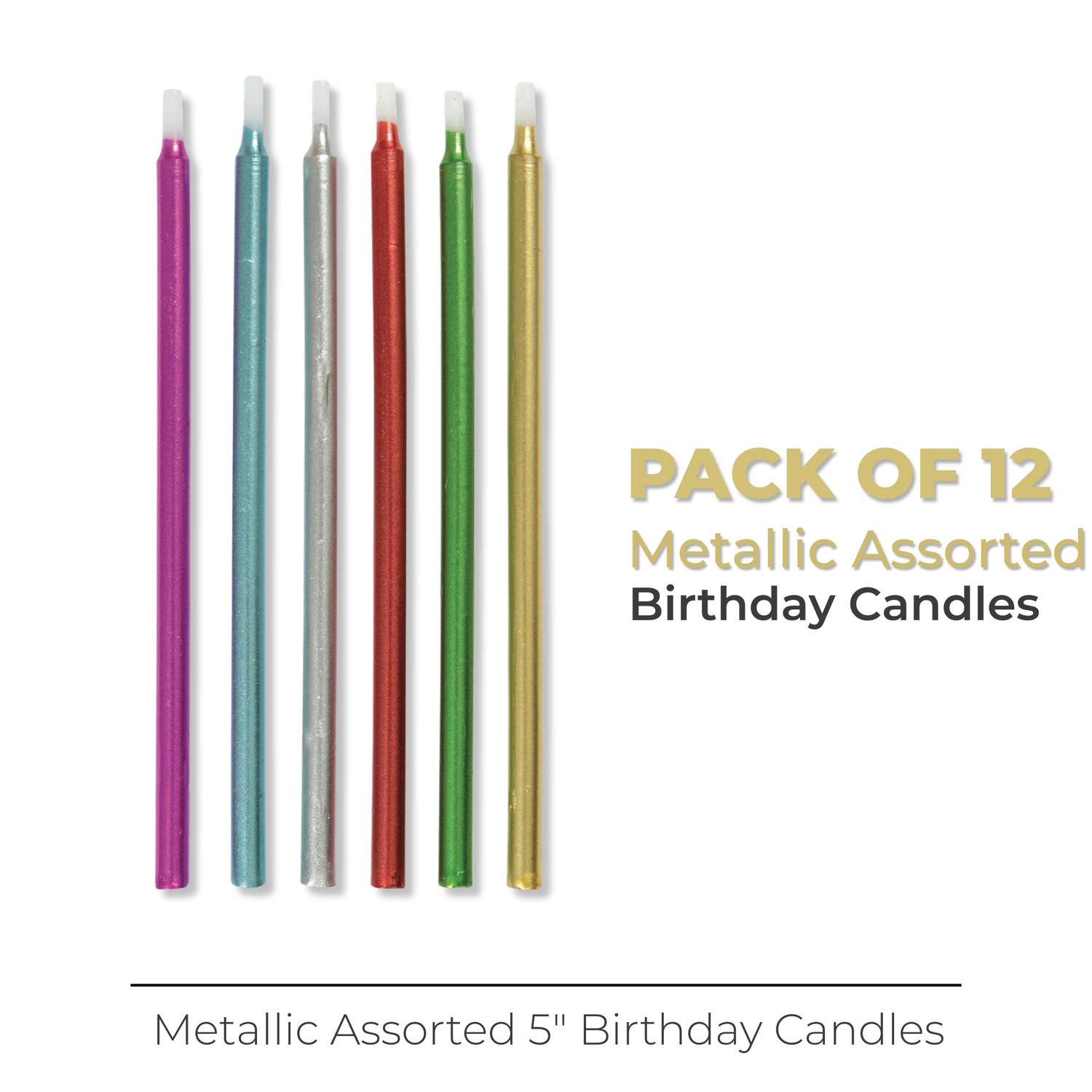 Metallic Birthday Candles 5" - Assorted, 12ct