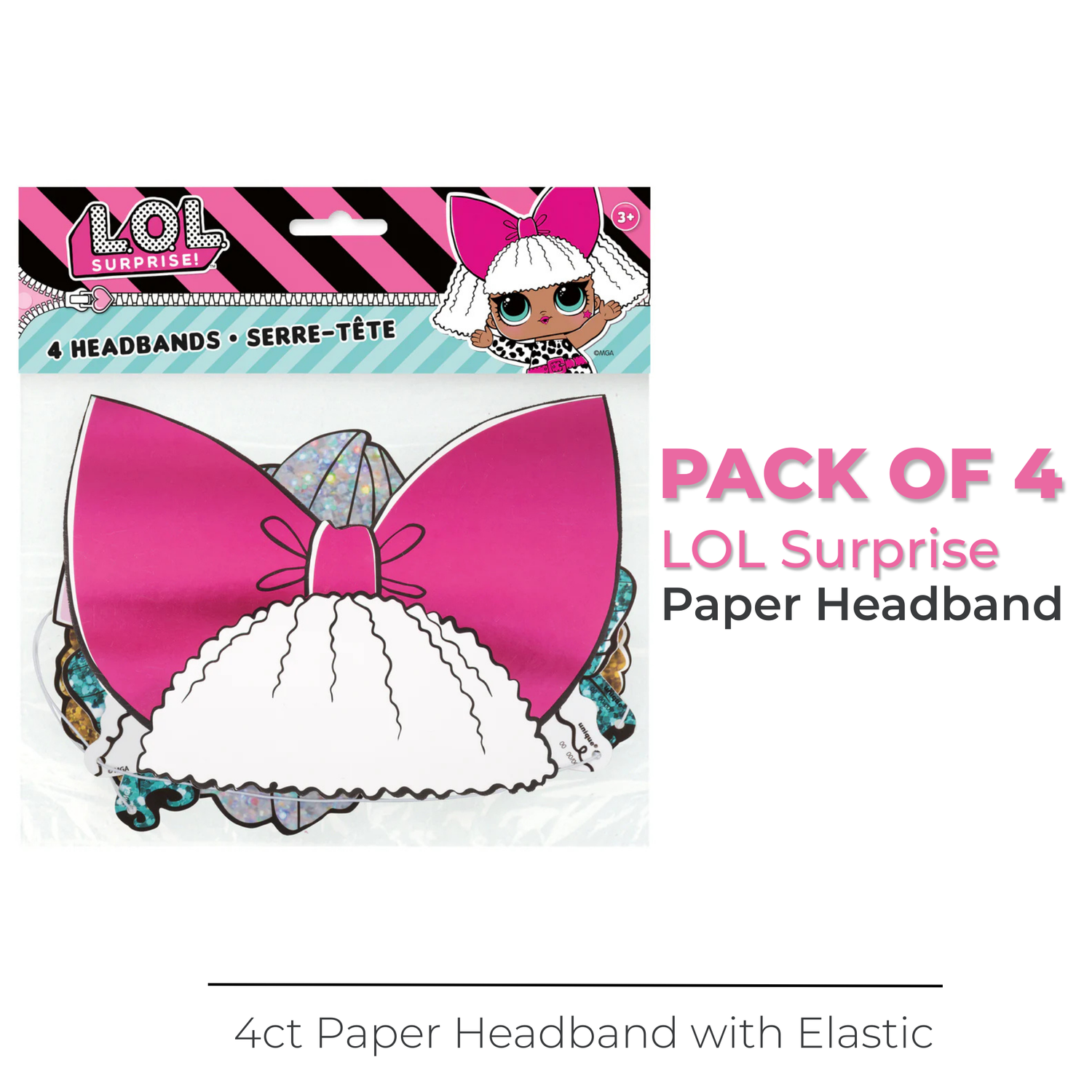 LOL Surprise Paper Headband with Elastic, 4ct