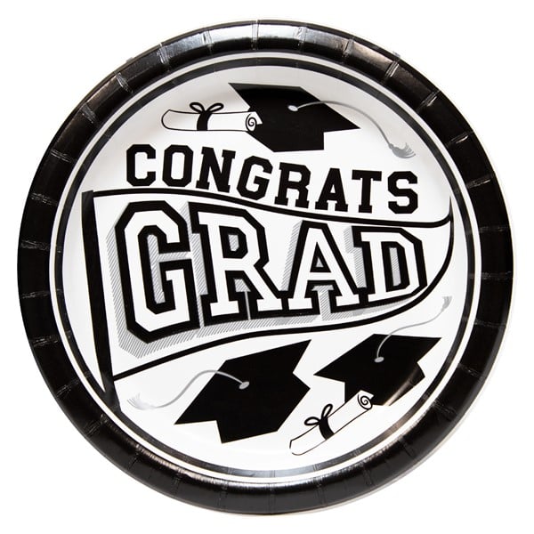 White  Congrats Grad 8 1/2" Plates