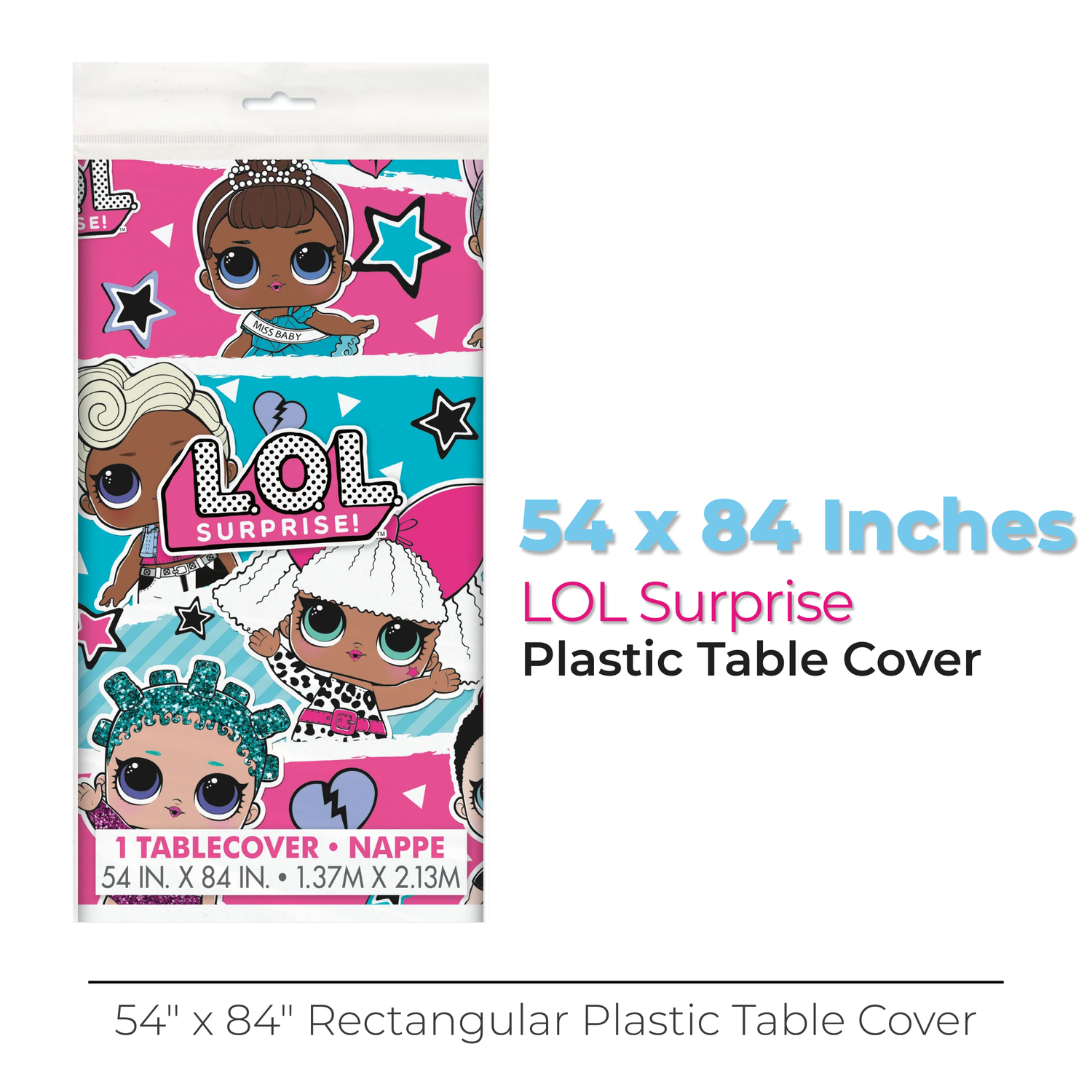 LOL Surprise Rectangular Plastic Table Cover, 54" x 84"