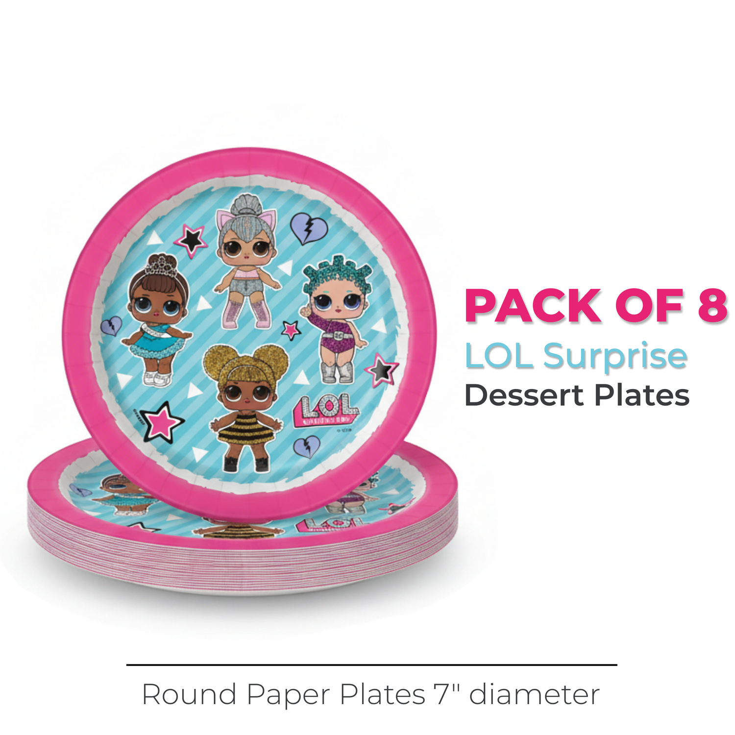 LOL Surprise Round 7" Dessert Plates, 8ct