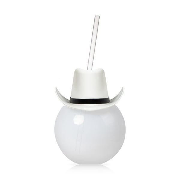 LED White Cowboy Hat 20 oz. Ball Cup with Straw