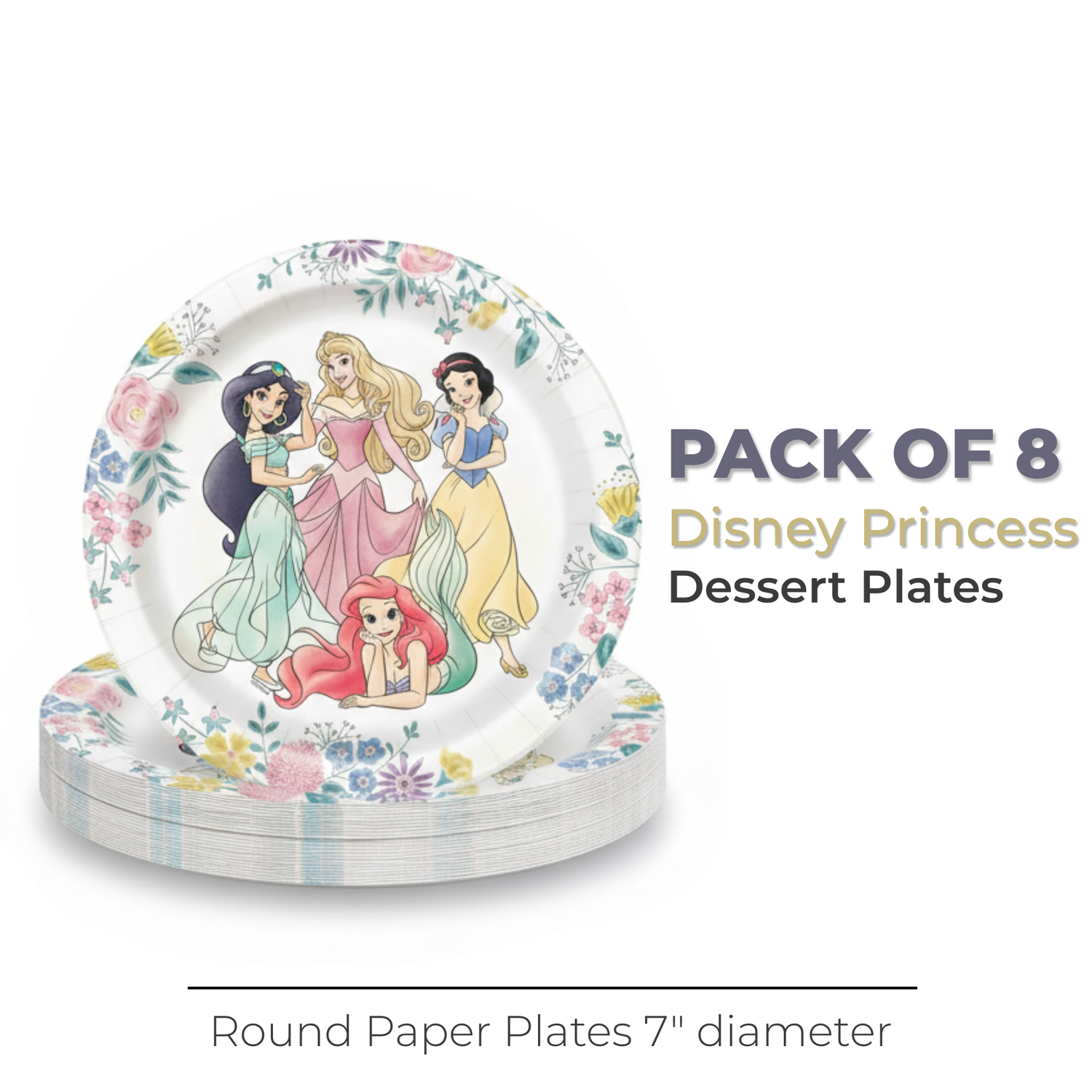 Disney Princess Round 7" Dessert Plates, 8ct