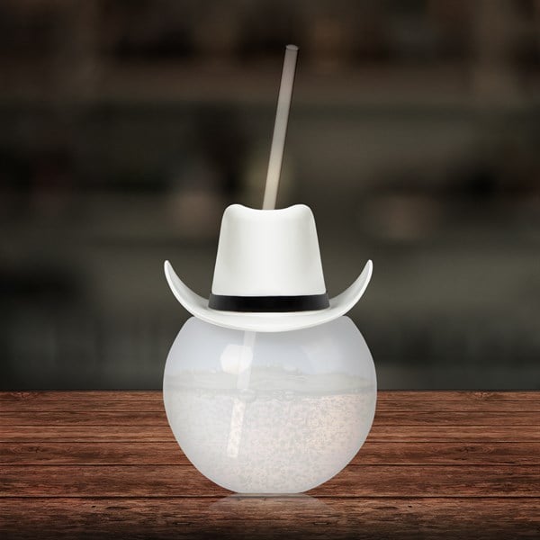 White Cowboy Hat 20 oz. Ball Cup with Straw