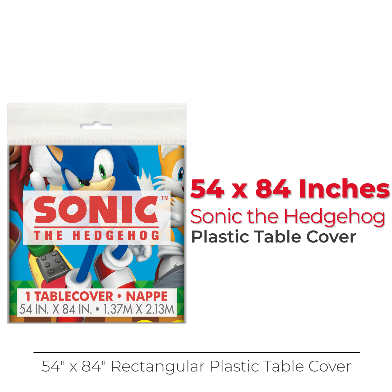 Sonic the Hedgehog Rectangular Plastic Table Cover, 54" x 84" - Short Fold