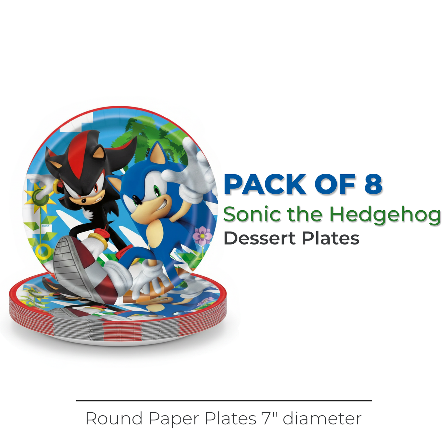 Sonic the Hedgehog Round 7" Dessert Plates, 8ct