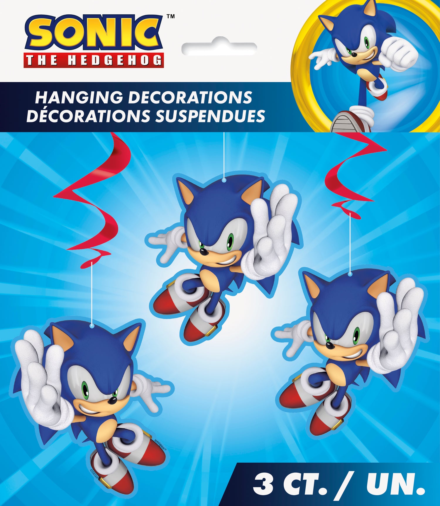 Sonic the Hedgehog Hanging Swirl Decorations, 3ct