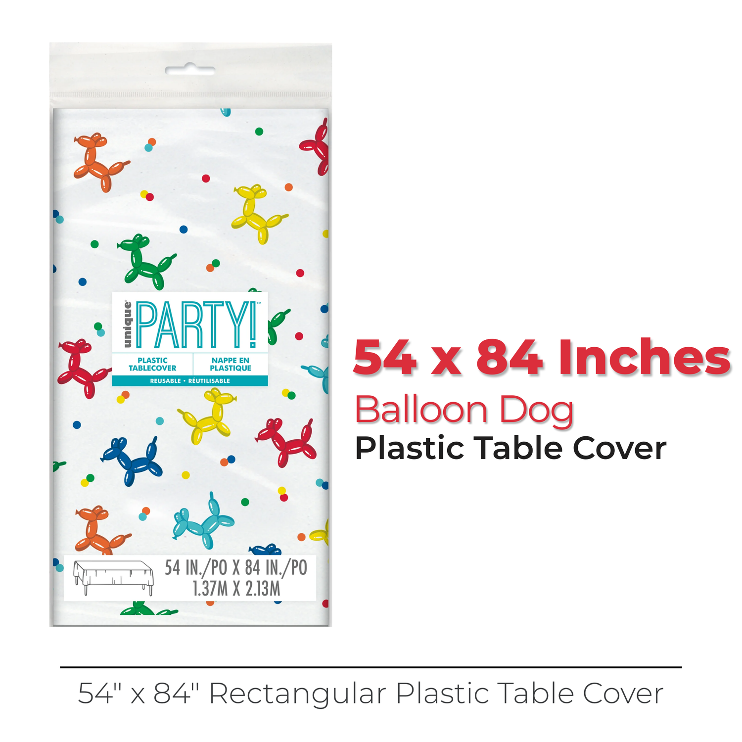 Balloon Dog Birthday Rectangular Plastic Table Cover, 54" x 84"