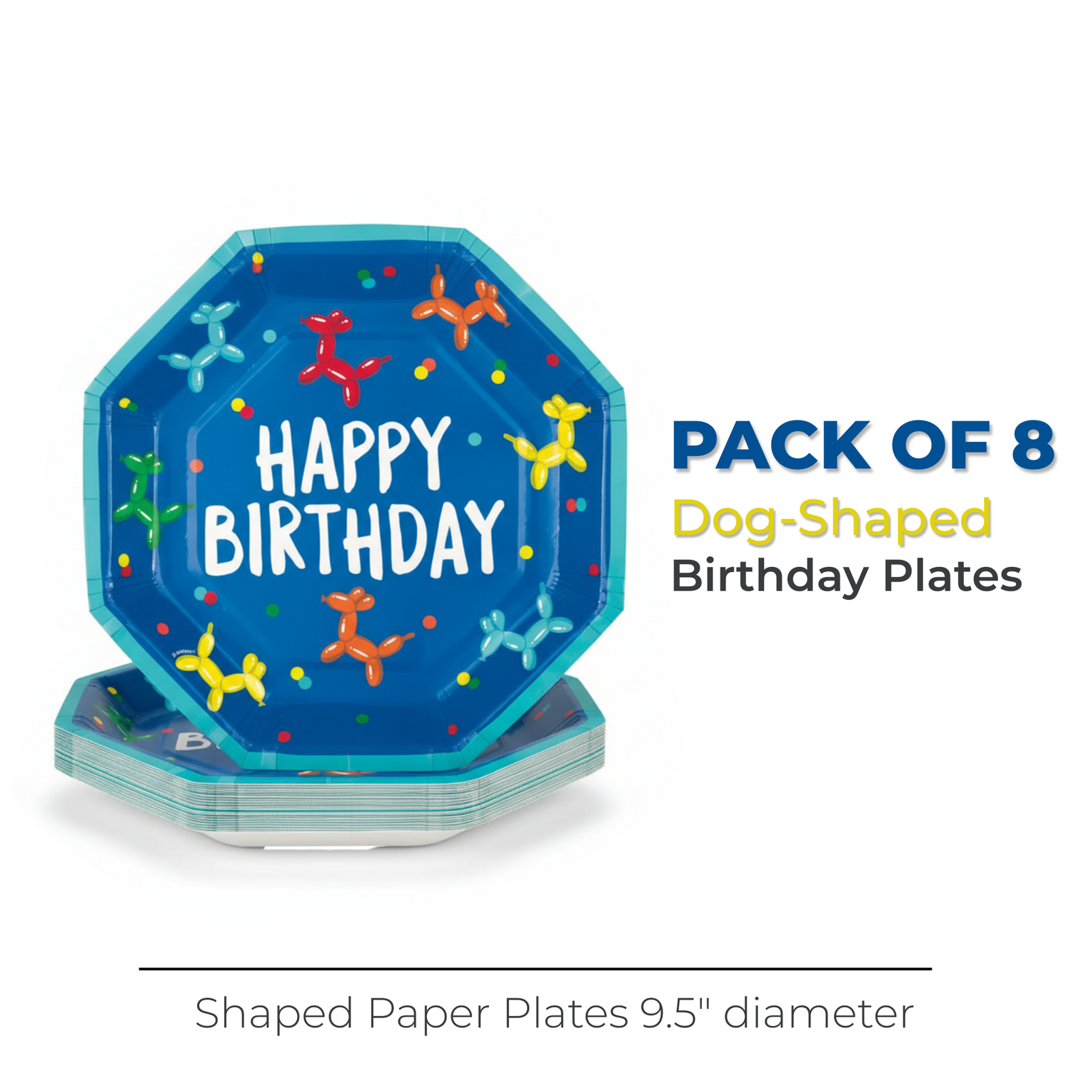 Balloon Dog Birthday Octagon Shaped 9.25" Plates, 8ct
