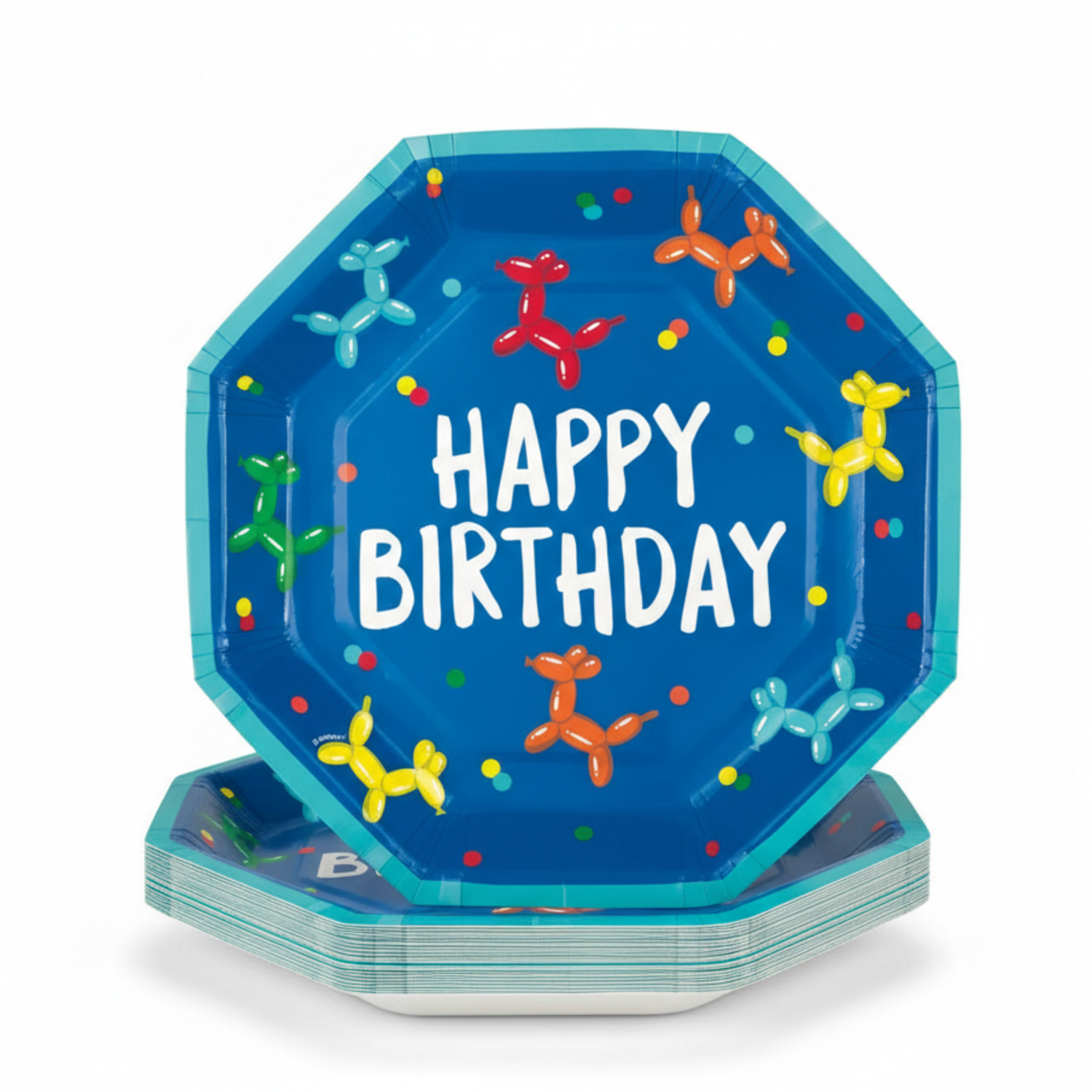 Balloon Dog Birthday Octagon Shaped 9.25" Plates, 8ct
