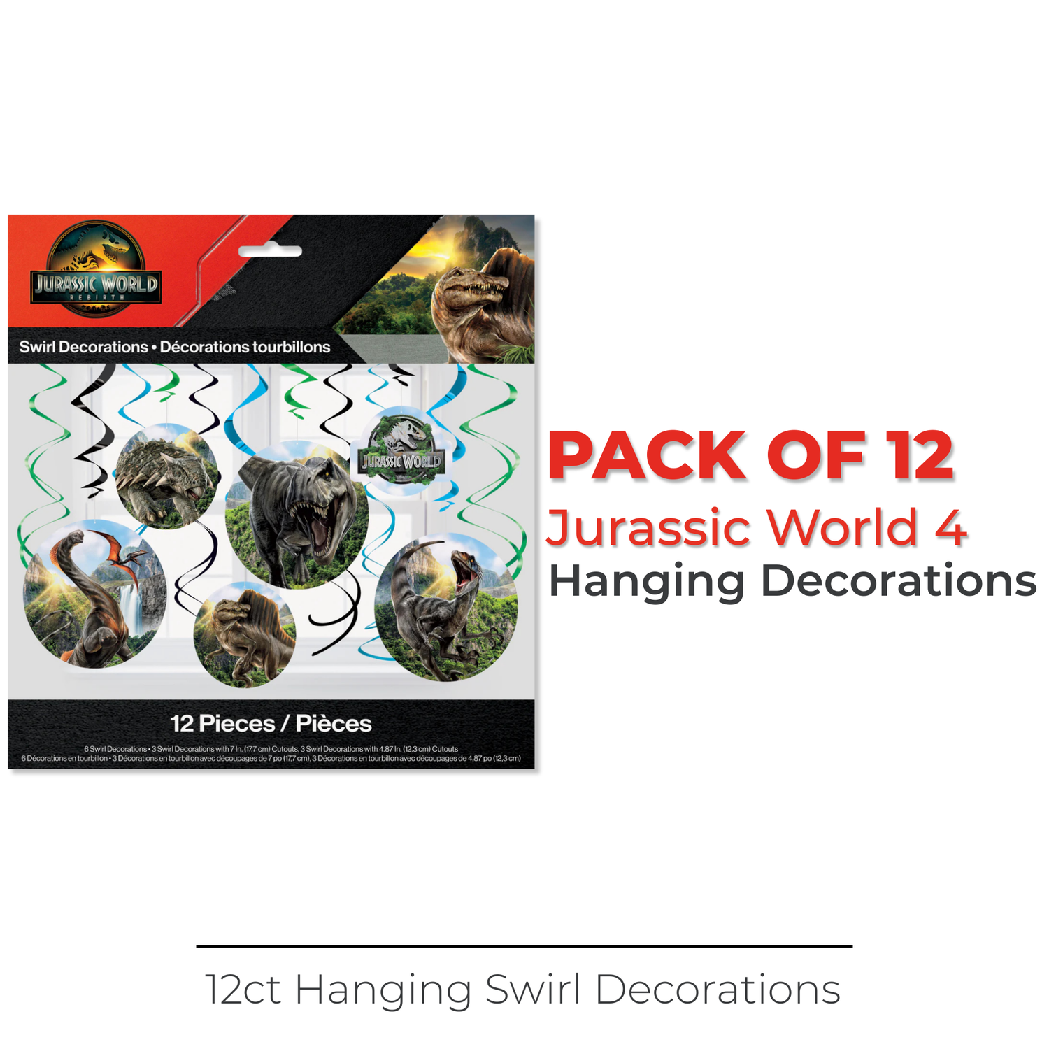Jurassic World 4 Hanging Swirl Decorations, 12ct