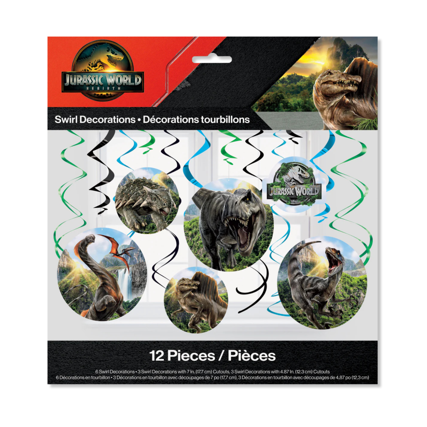 Jurassic World 4 Hanging Swirl Decorations, 12ct