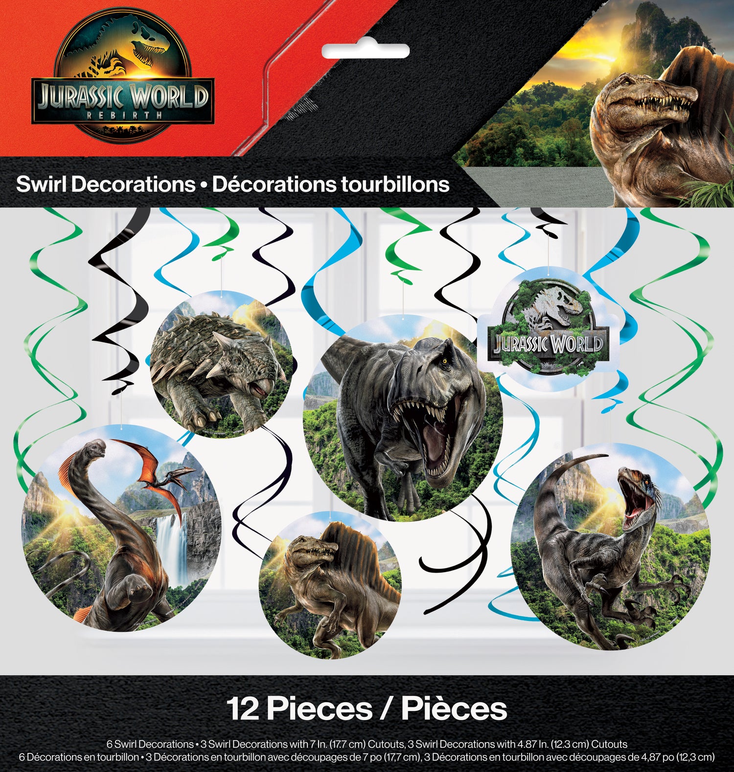 Jurassic World 4 Hanging Swirl Decorations, 12ct