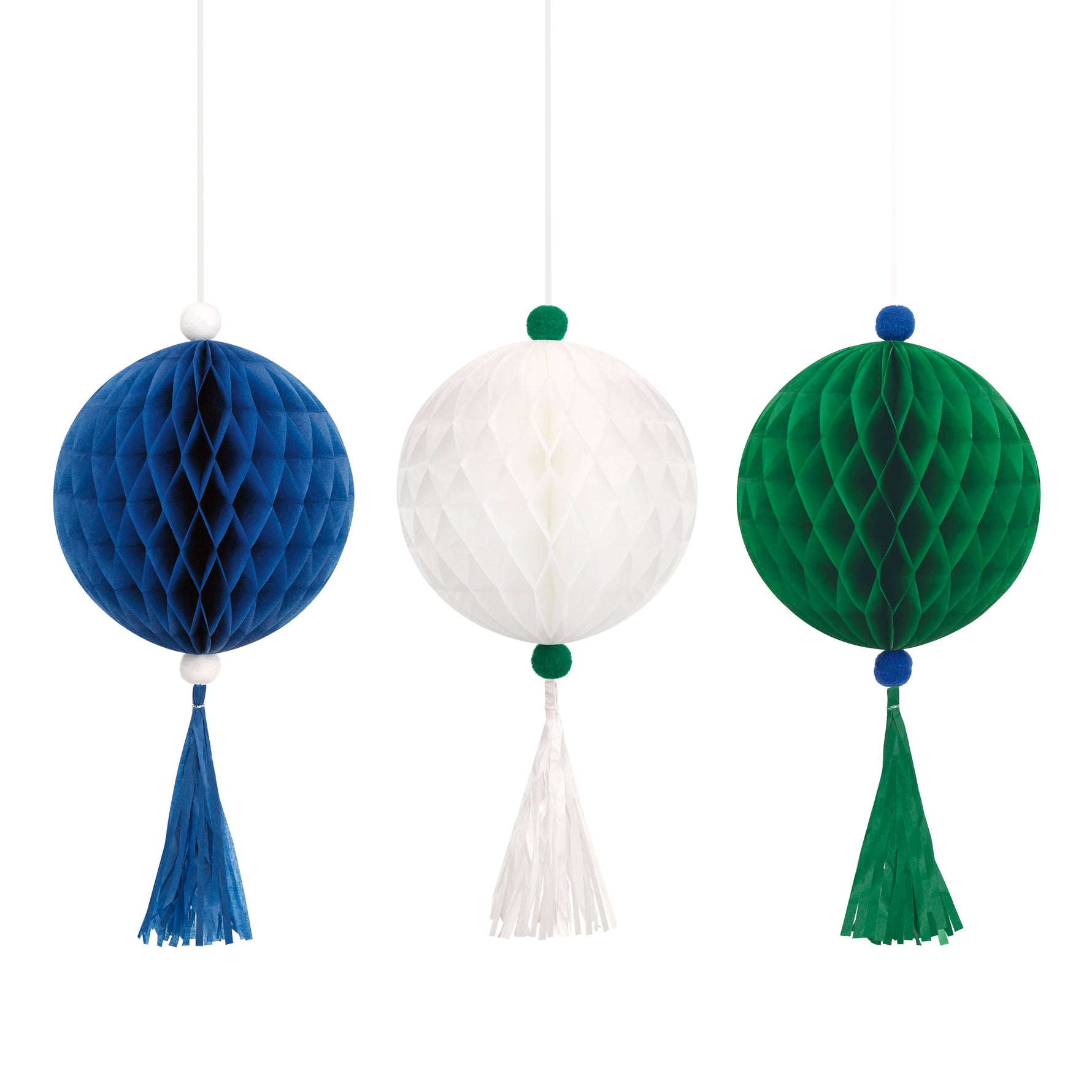Blue, White & Green Tissue Ball and Tassel Ornament Decorations Kit
