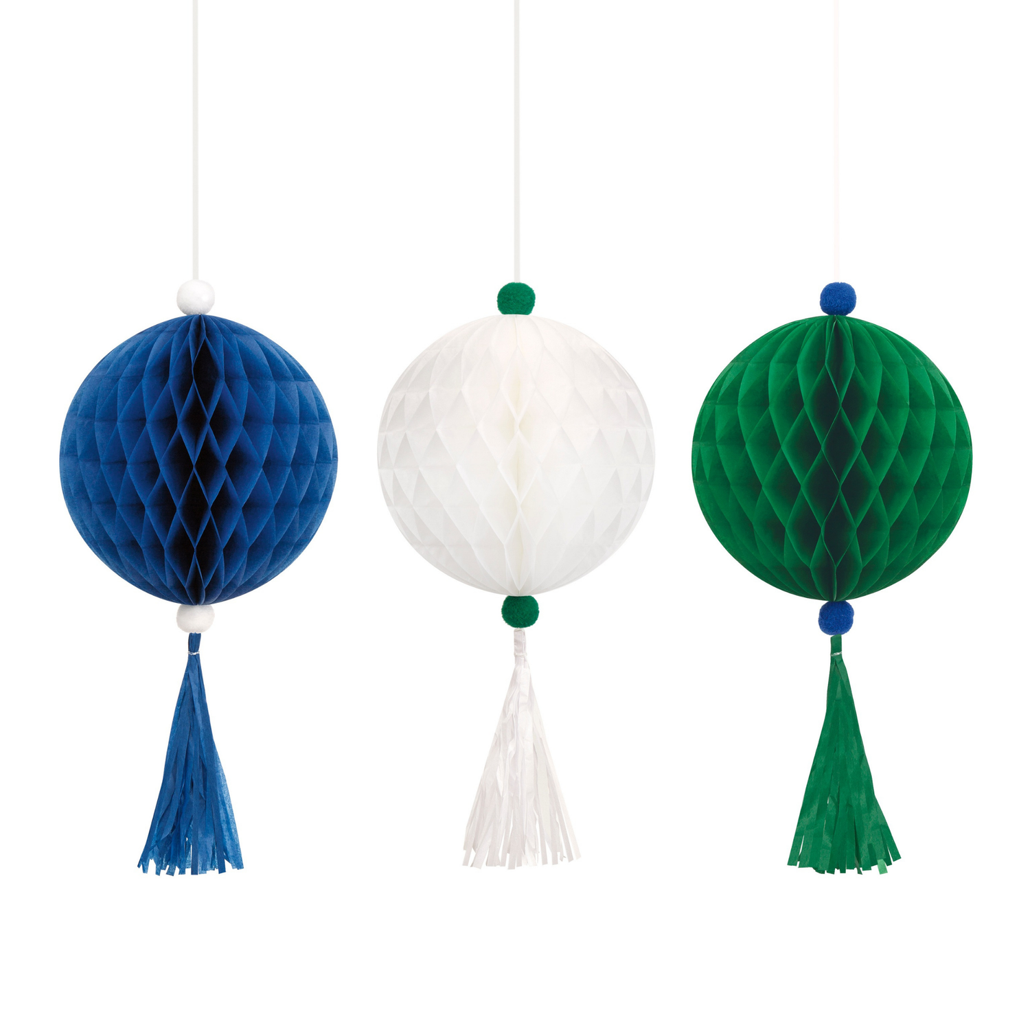 Blue, White & Green Tissue Ball and Tassel Ornament Decorations Kit