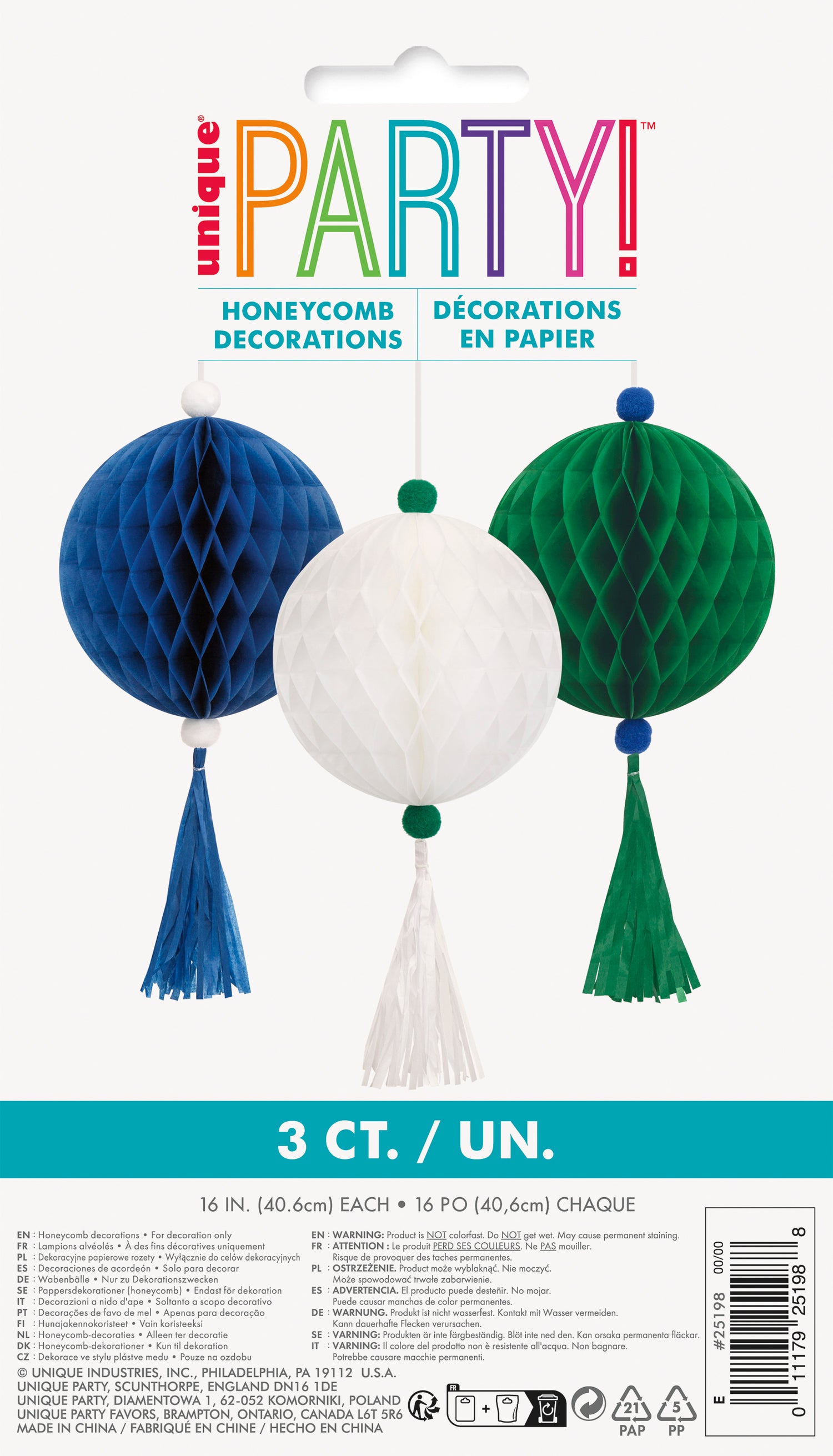 Blue, White & Green Tissue Ball and Tassel Ornament Decorations Kit - Image 2