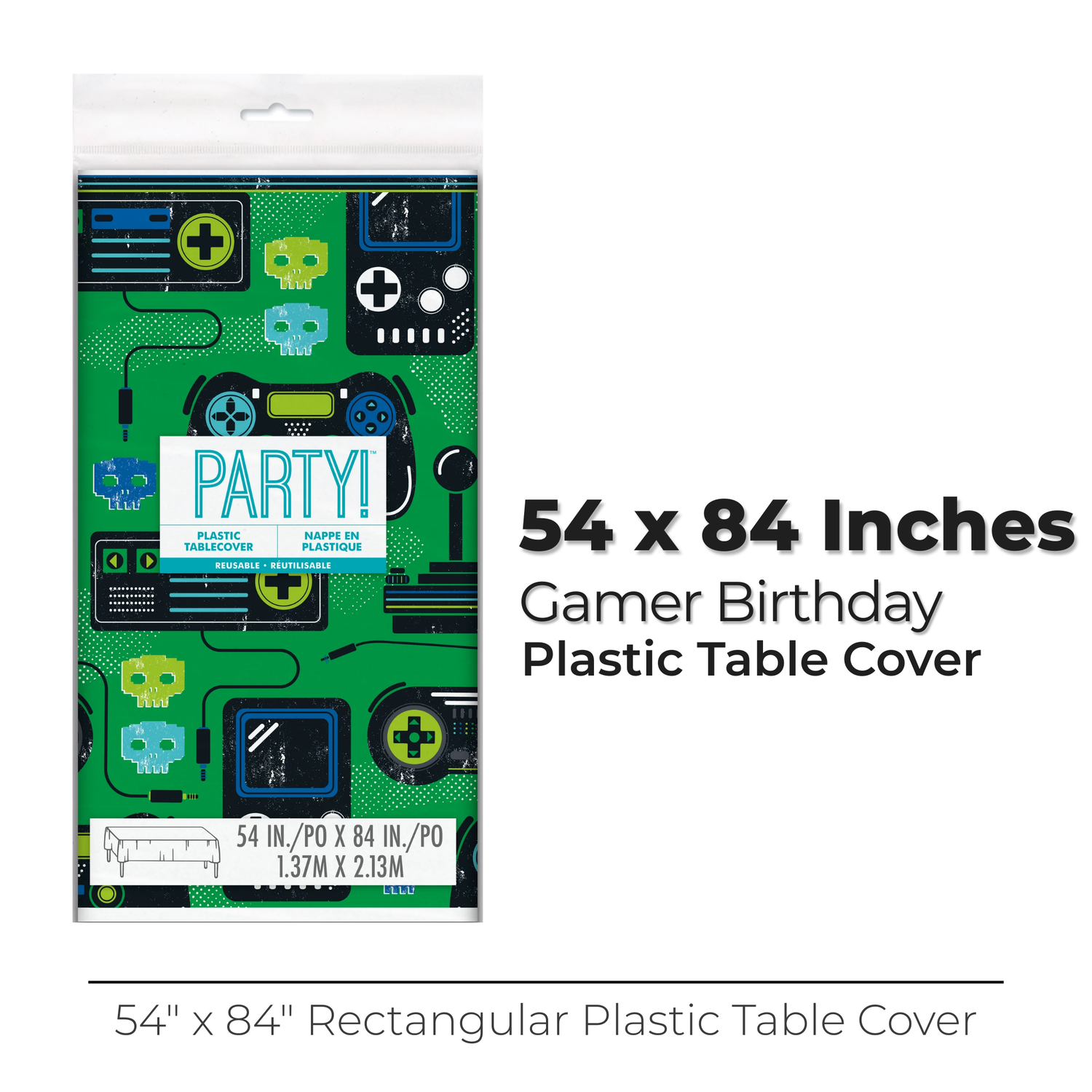 Gamer Birthday Rectangular Plastic Table Cover, 54" x 84"