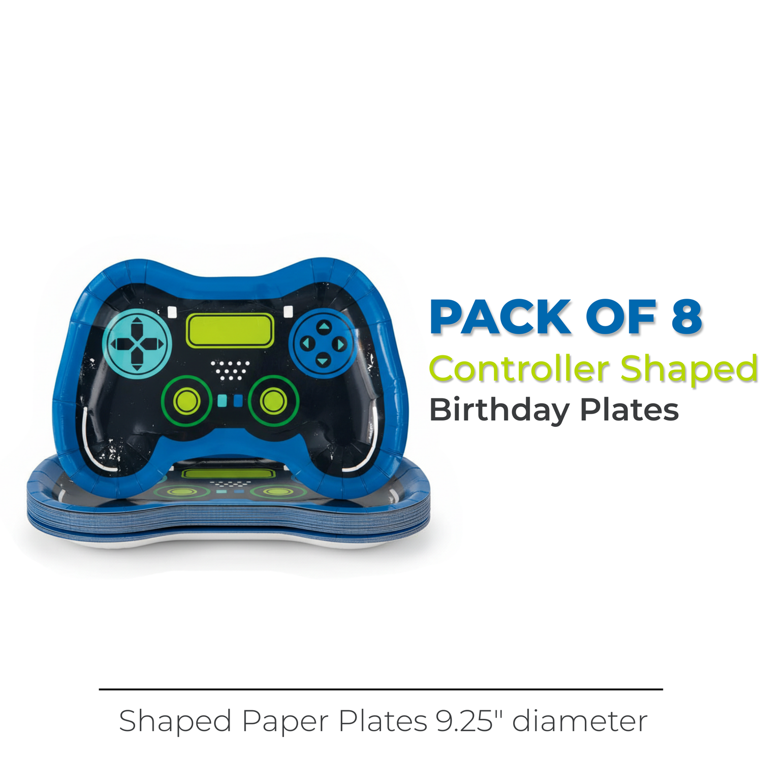 Gamer Birthday Controller Shaped 9.25" Plates, 8ct