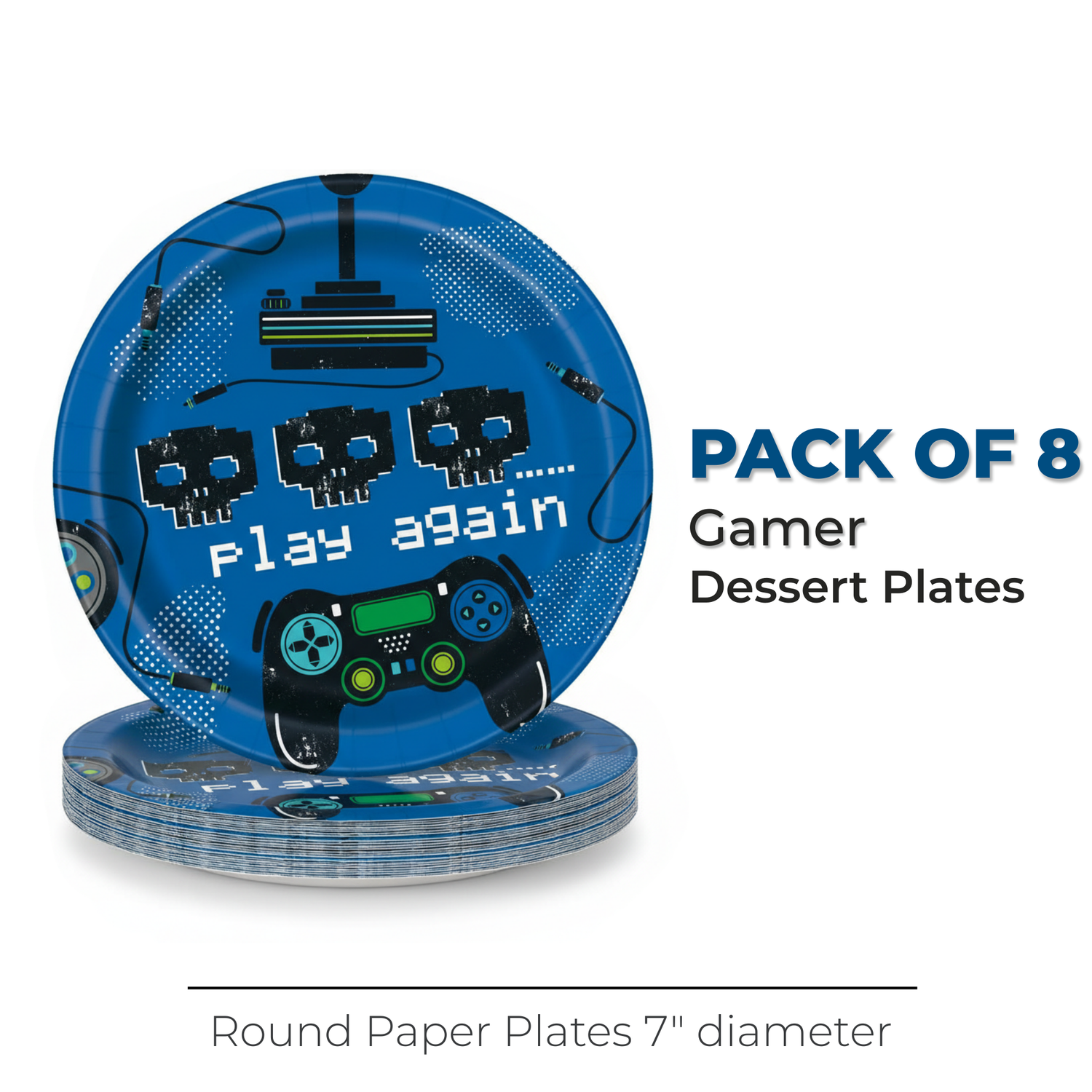 Gamer Birthday Round 7" Dessert Plates, 8ct