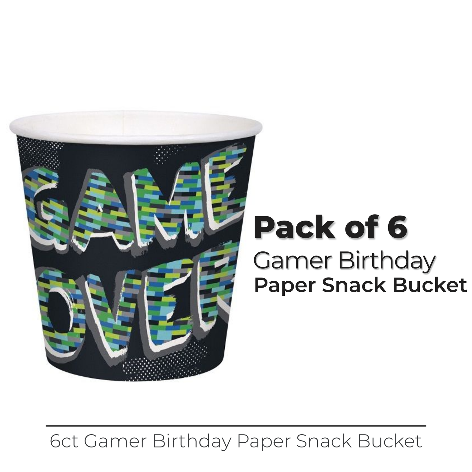 Gamer Birthday Paper Snack Bucket, 6ct