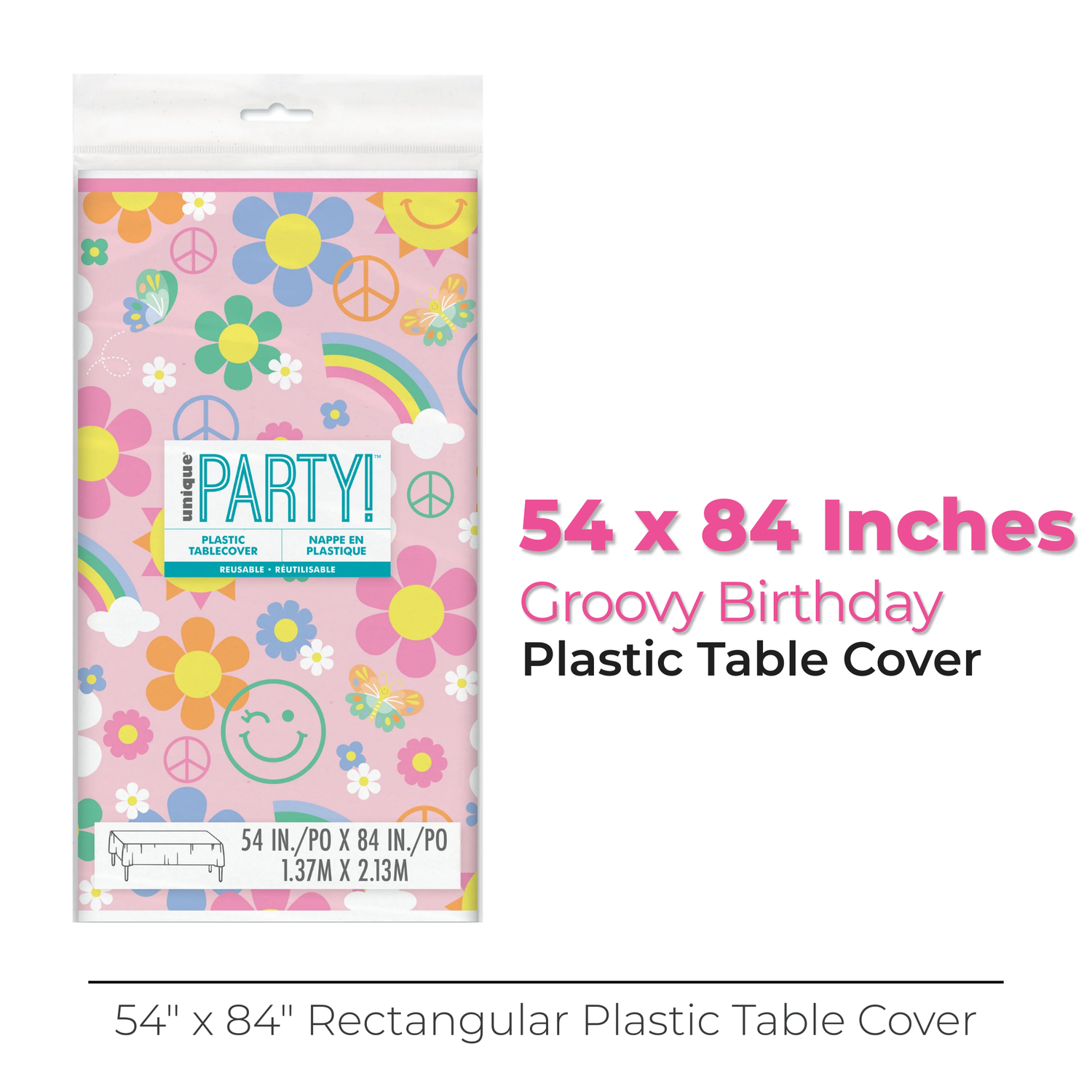 Groovy Birthday Rectangular Plastic Table Cover, 54" x 84"