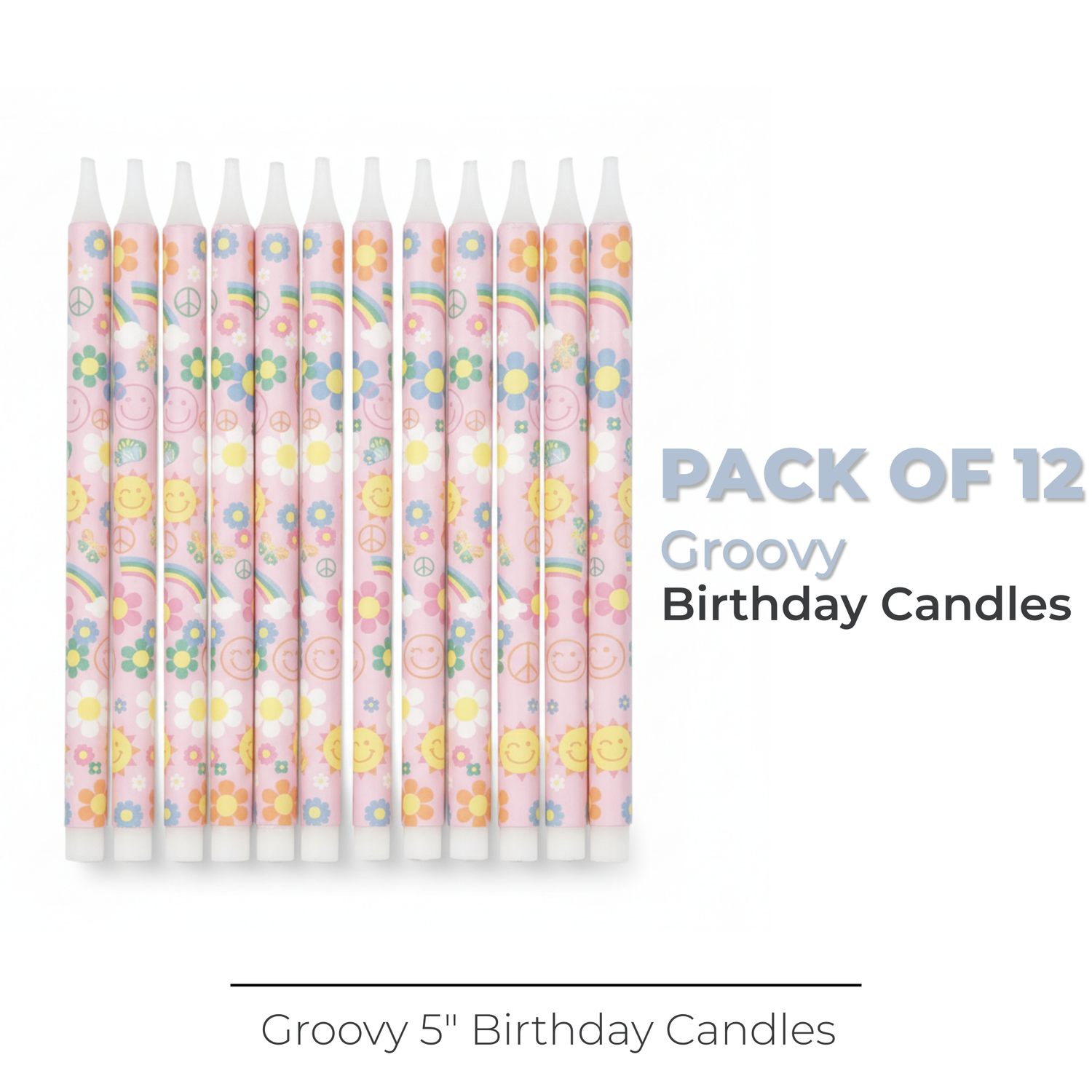 Groovy Birthday 5" Birthday Candles, 12ct