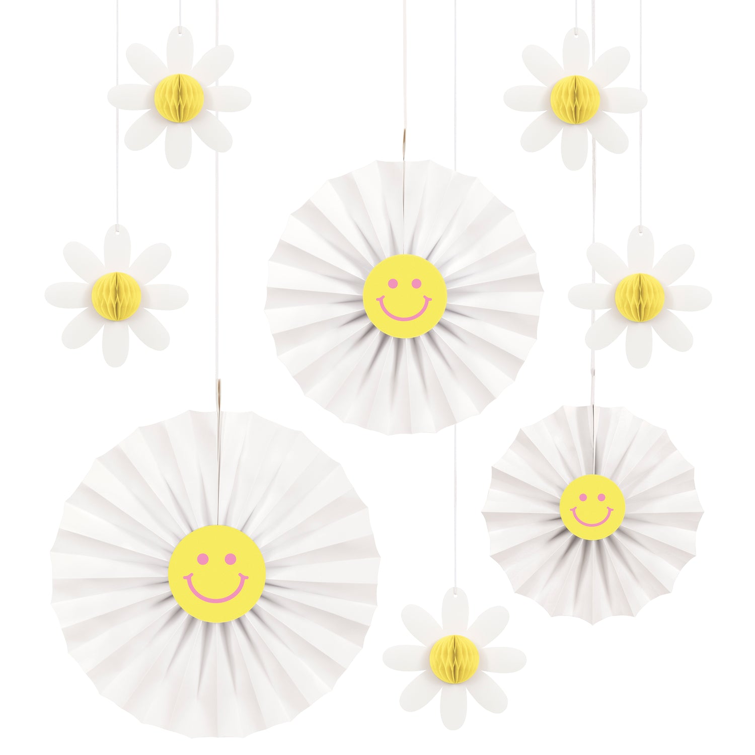Groovy Birthday Paper Fan Decorations with 3D Honeycomb Tissue Daisies, 8pc
