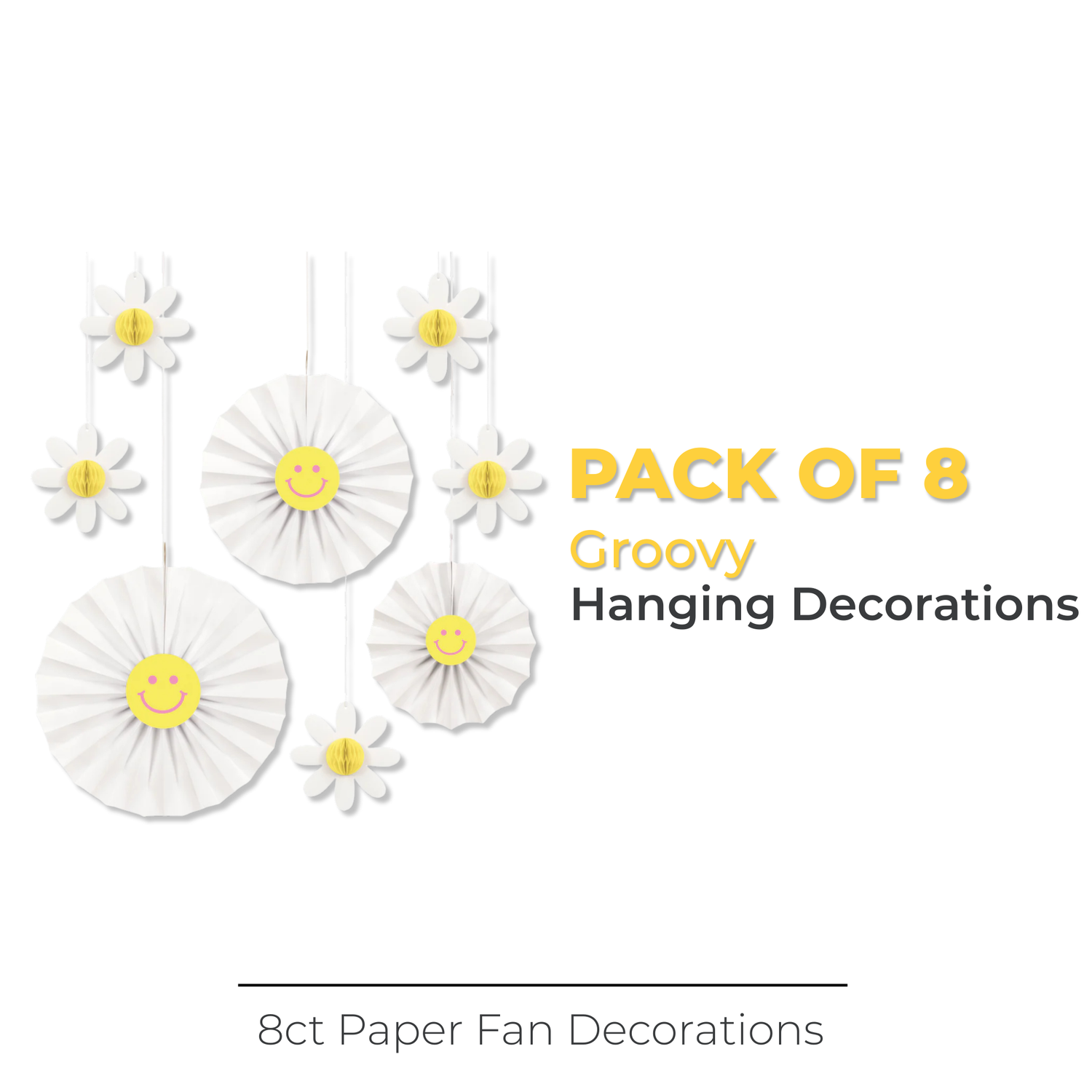 Groovy Birthday Paper Fan Decorations with 3D Honeycomb Tissue Daisies, 8pc