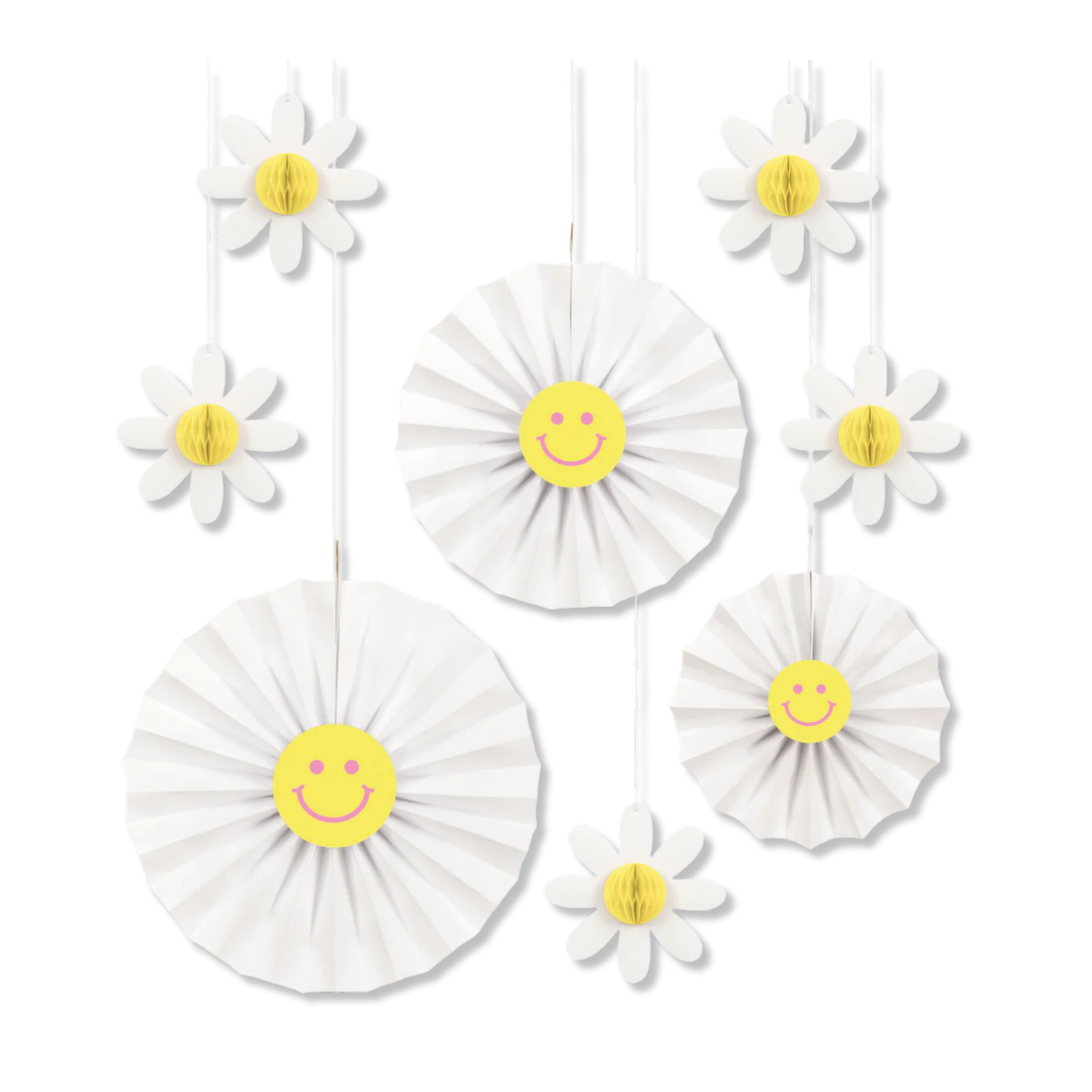 Groovy Birthday Paper Fan Decorations with 3D Honeycomb Tissue Daisies, 8pc