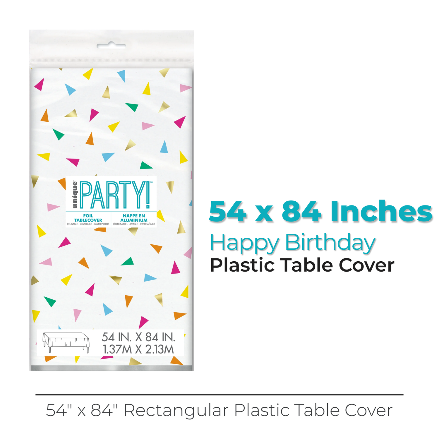 Bright Triangle Birthday Rectangular Foil Table Cover, 54" x 84"