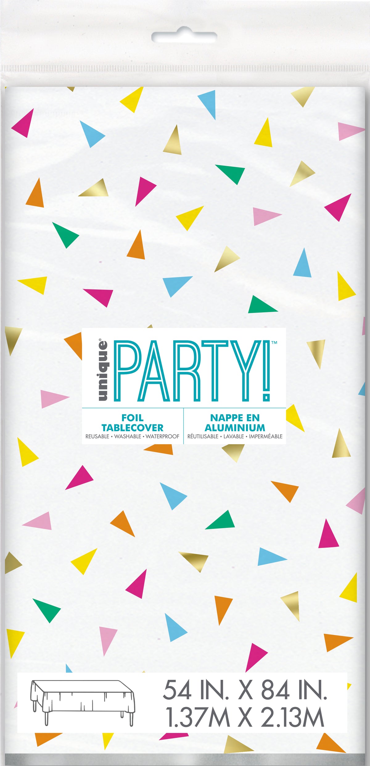Bright Triangle Birthday Rectangular Foil Table Cover, 54" x 84"