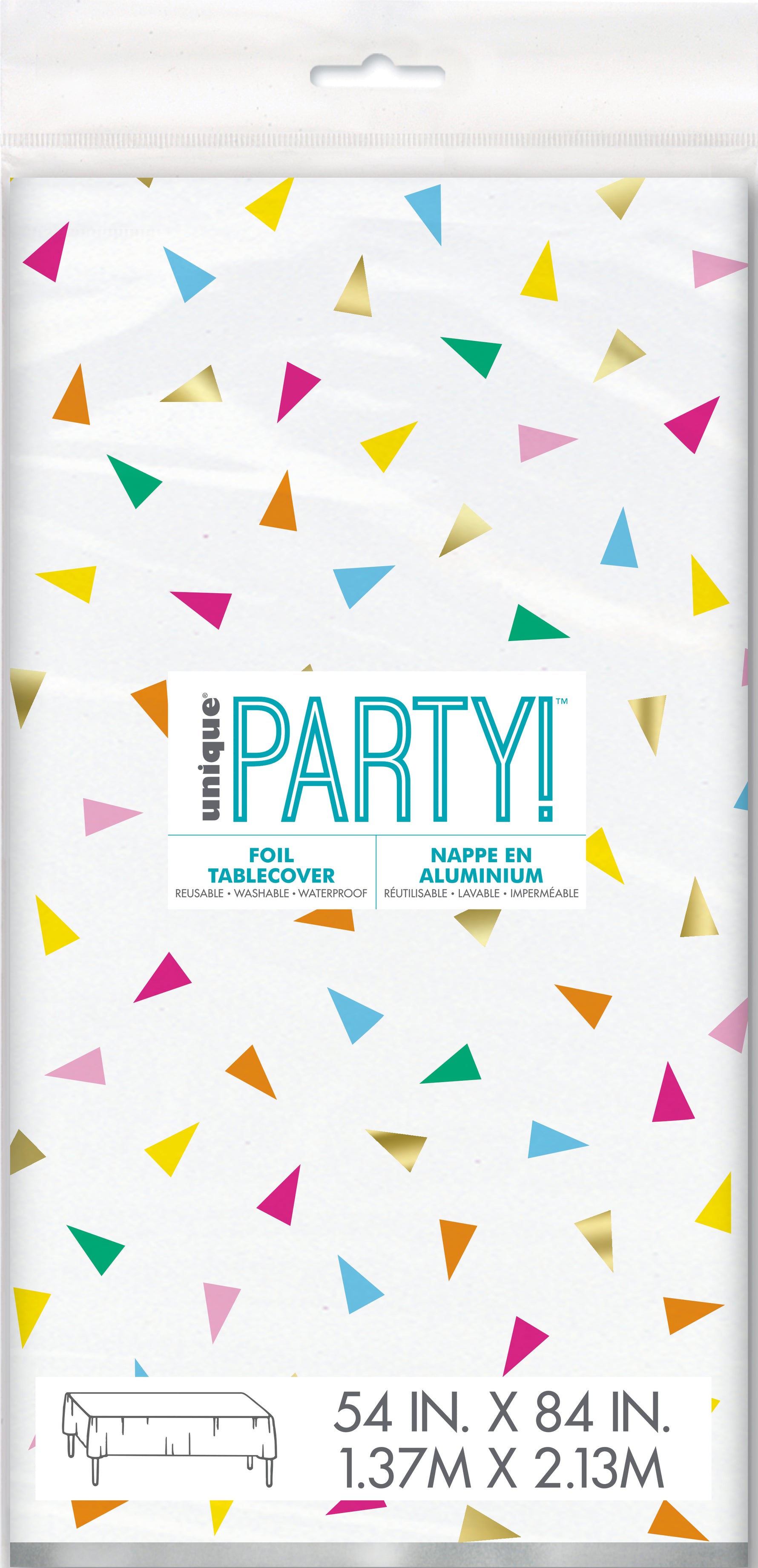 Bright Triangle Birthday Rectangular Foil Table Cover, 54" x 84"