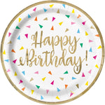 Bright Triangle Birthday "Happy Birthday" Round 7" Dessert Plates, 8ct - Foil Stamping