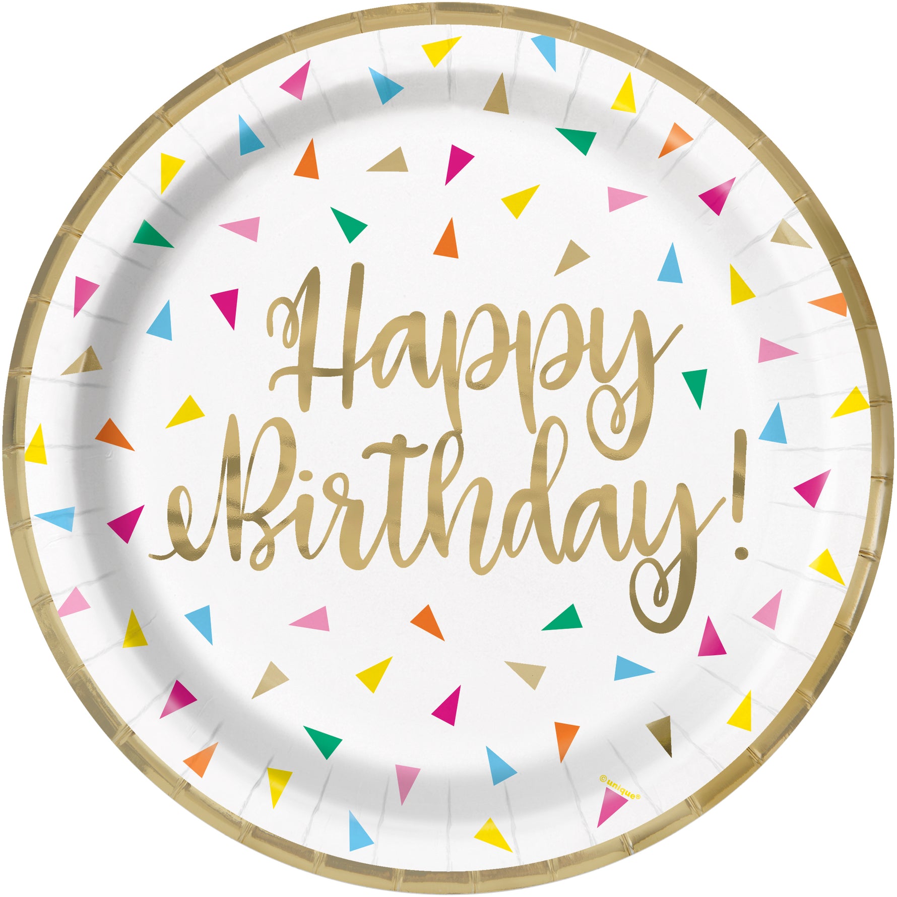 Bright Triangle Birthday "Happy Birthday" Round 7" Dessert Plates, 8ct - Foil Stamping