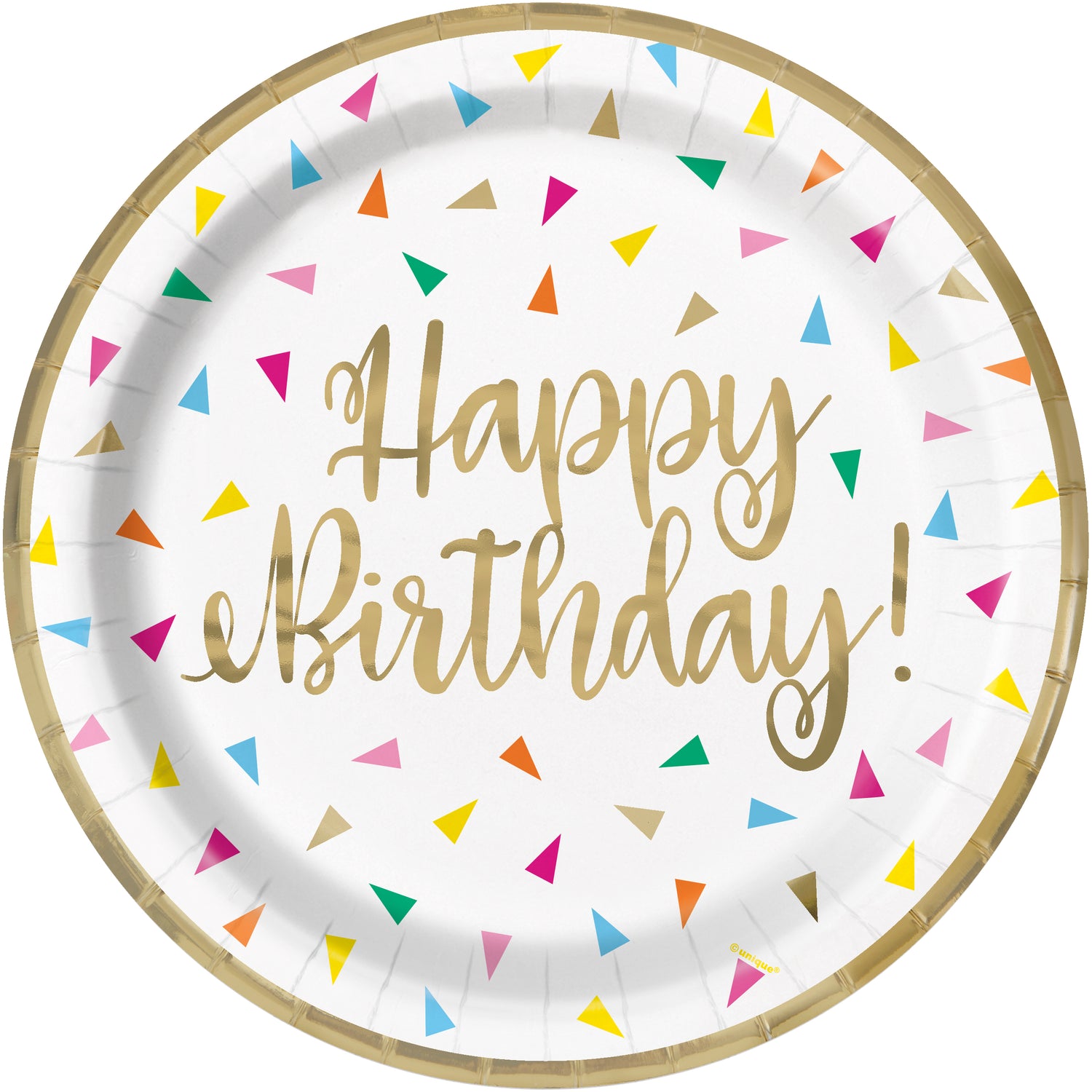 Bright Triangle Birthday "Happy Birthday" Round 9" Dinner Plates, 8ct - Foil Stamping