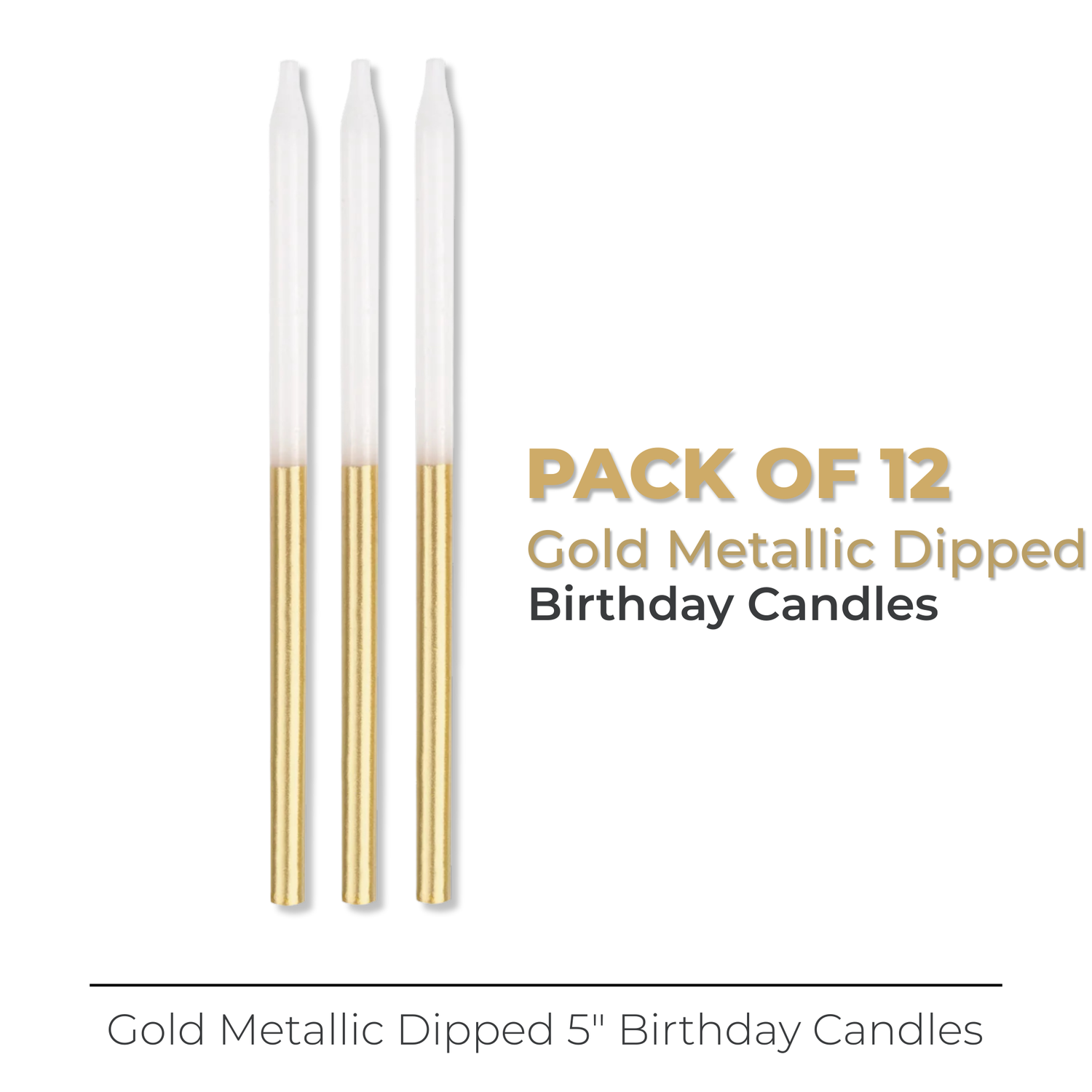 Gold Metallic Dipped 5" Birthday Candles, 12ct