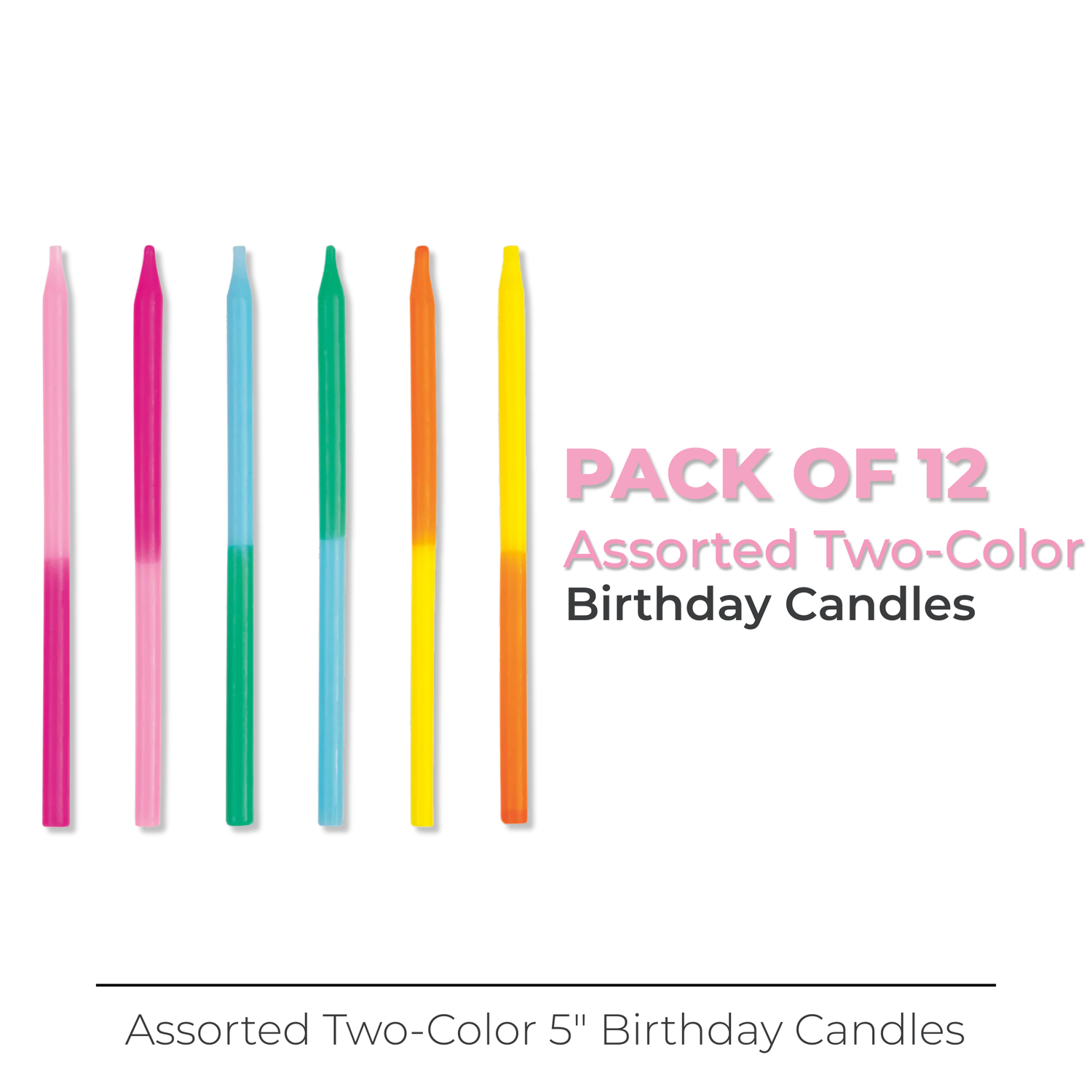 Assorted Two-Color 5" Birthday Candles, 12ct