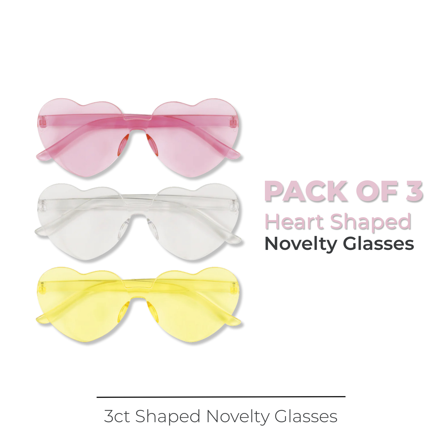 Heart Shaped Novelty Glasses, 3ct