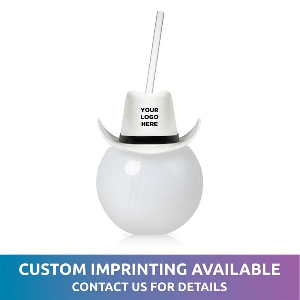White Cowboy Hat 20 oz. Ball Cup with Straw