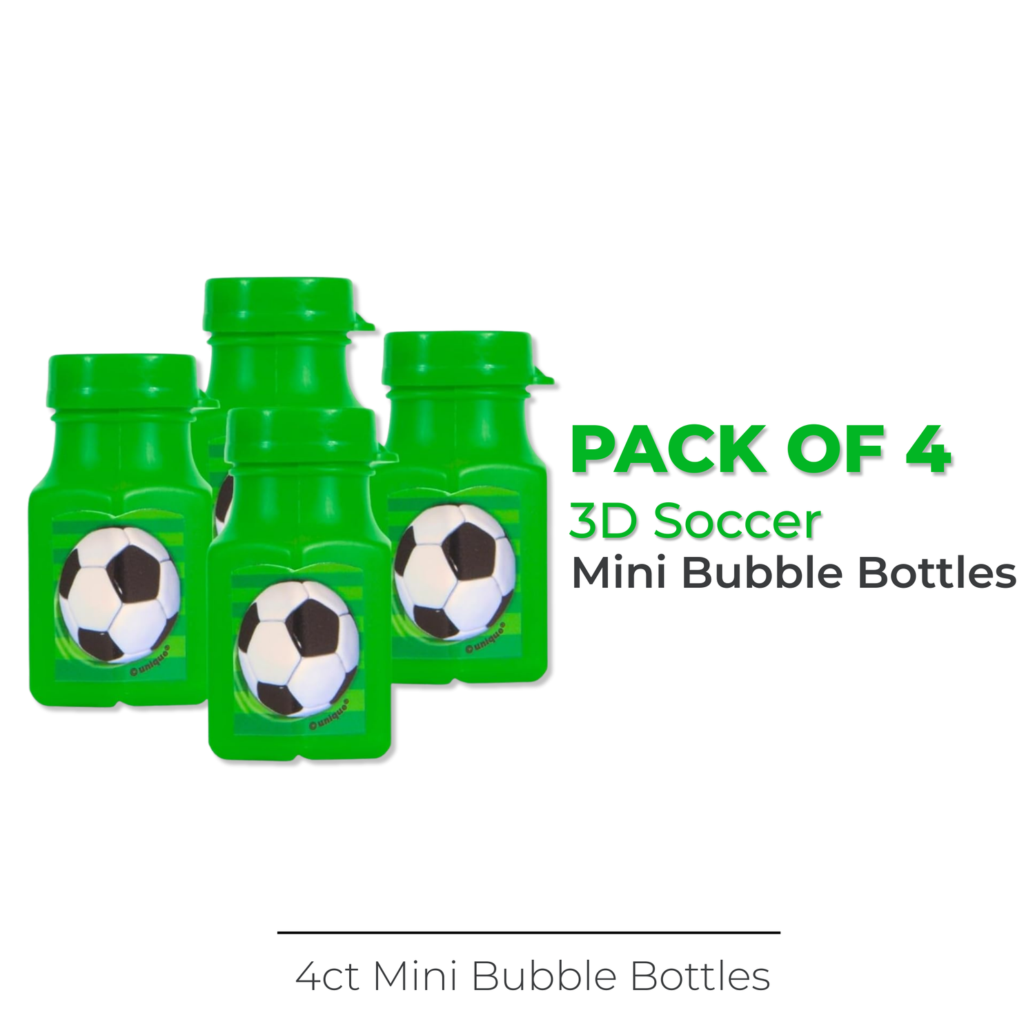 3D Soccer Mini Bubble Bottles, 4ct