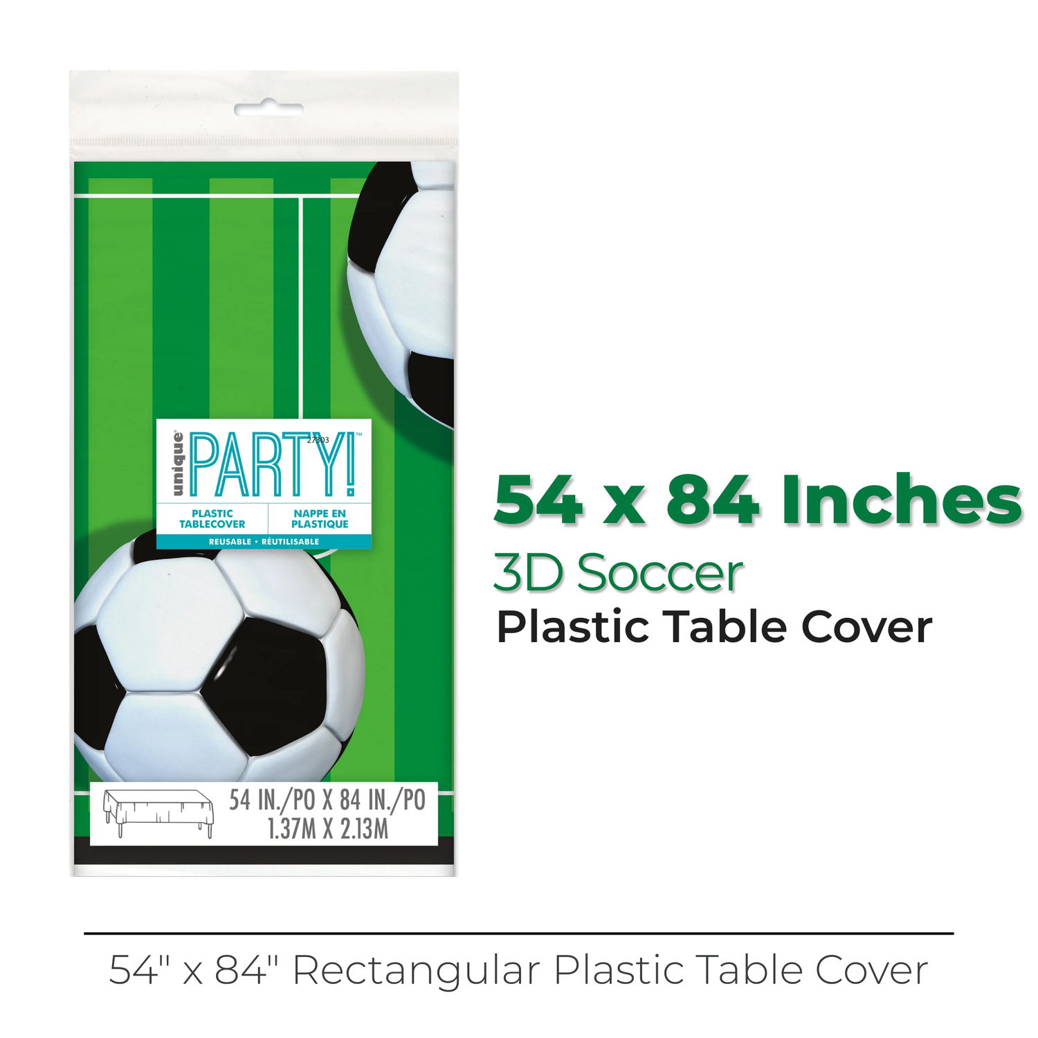 3D Soccer Rectangular Plastic Table Cover, 54" x 84"