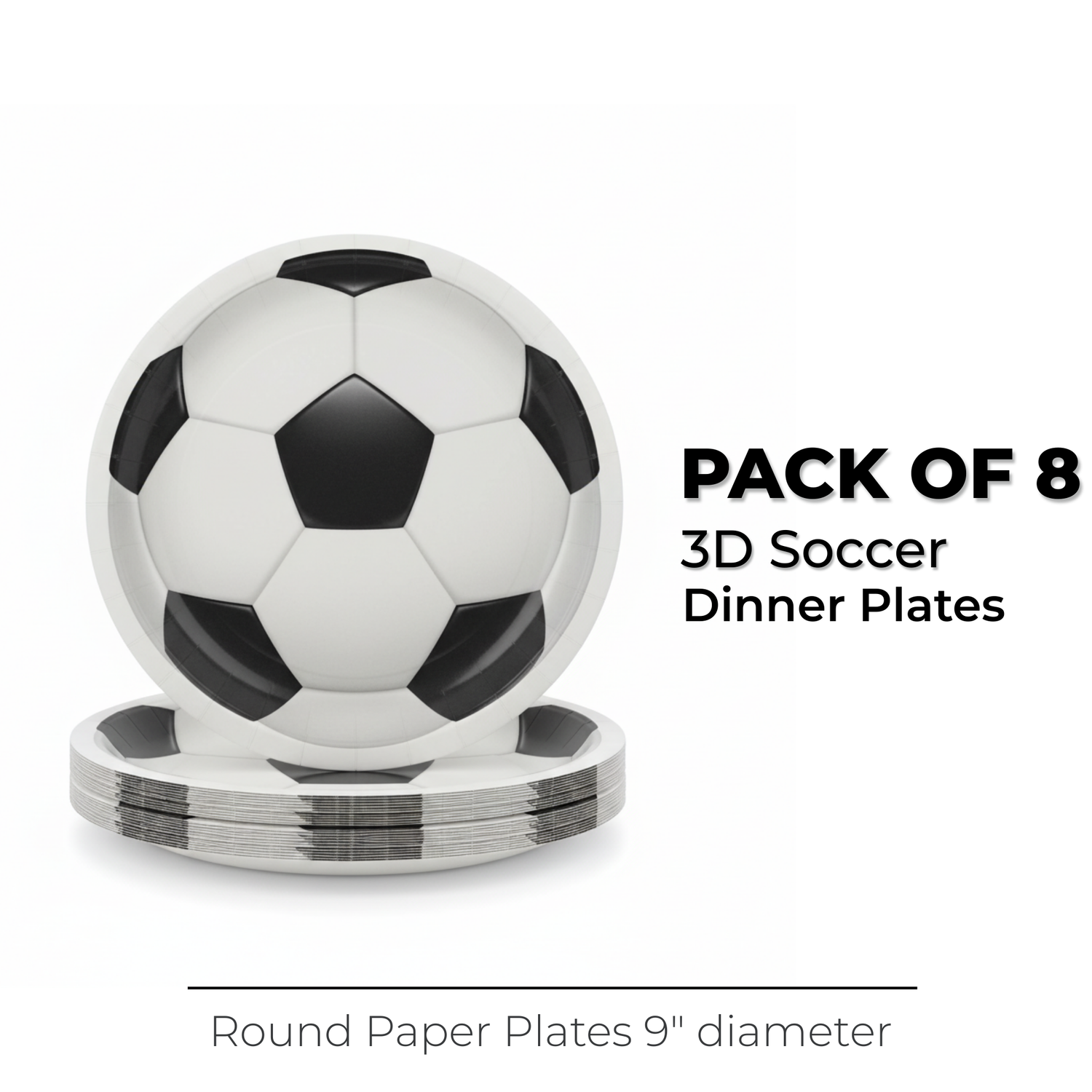 3D Soccer Round 9" Dinner Plates, 8ct