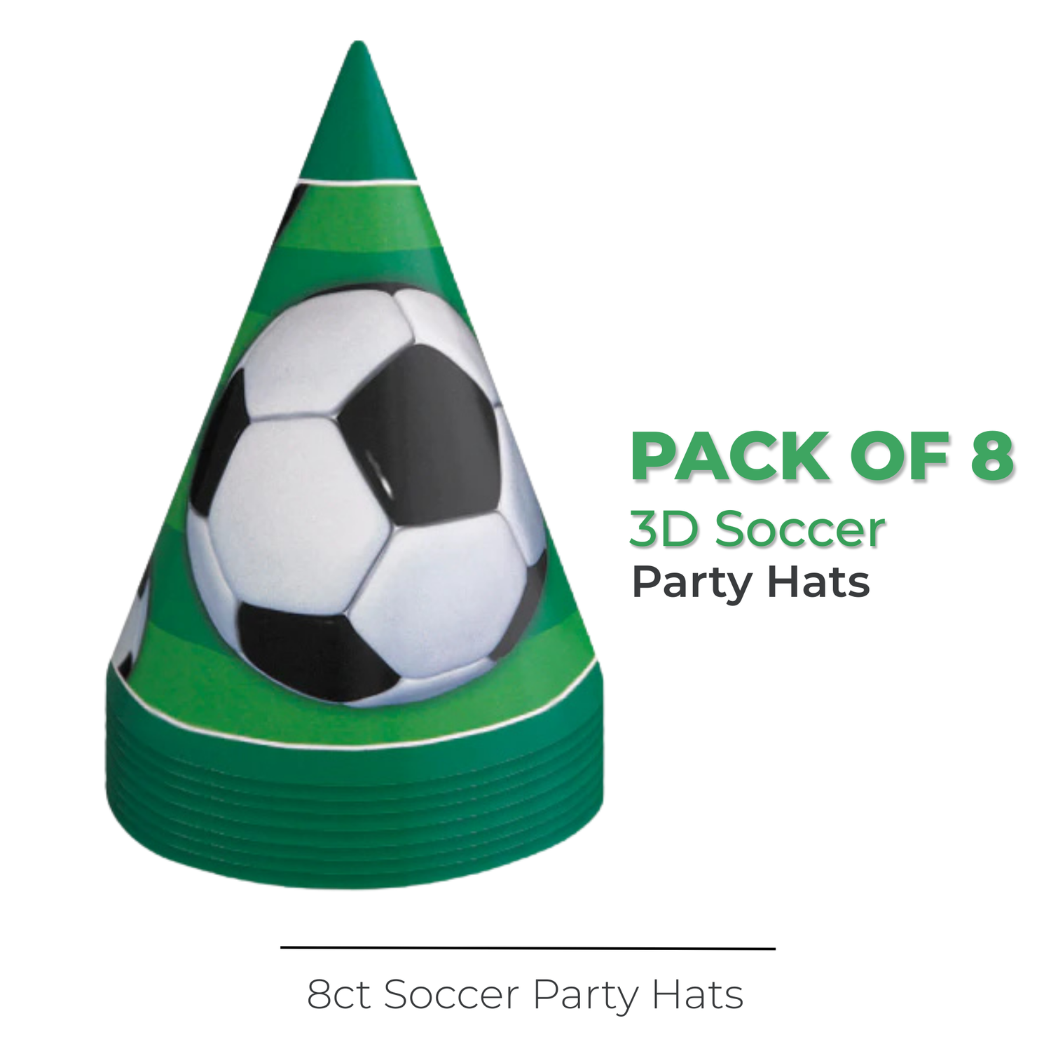 3D Soccer Party Hats, 8ct