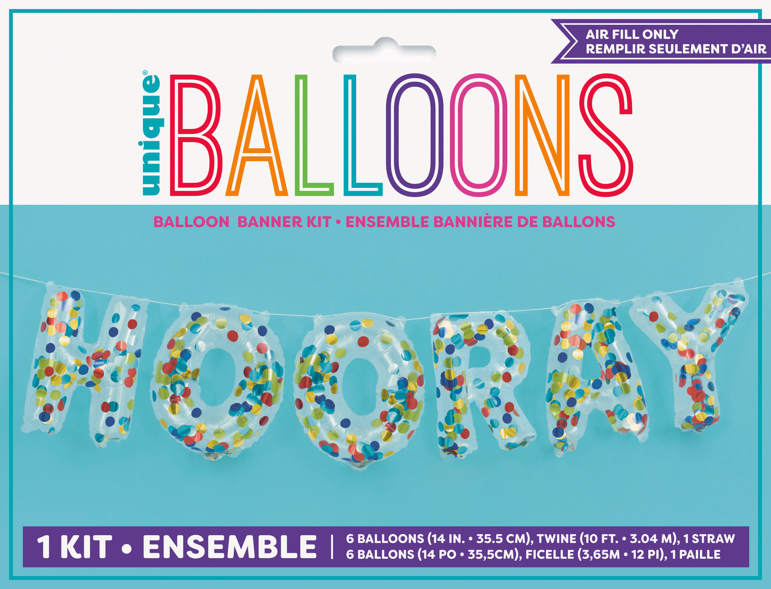 Hooray Clear Confetti Filled Letter Balloon Banner Kit