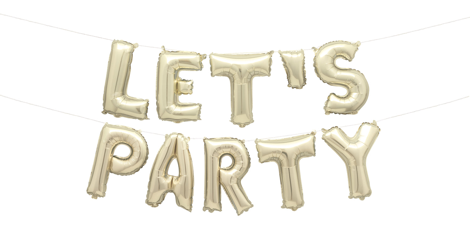 Gold "Let's Party" 14" Foil Letter Balloon Banner Kit - Image 3
